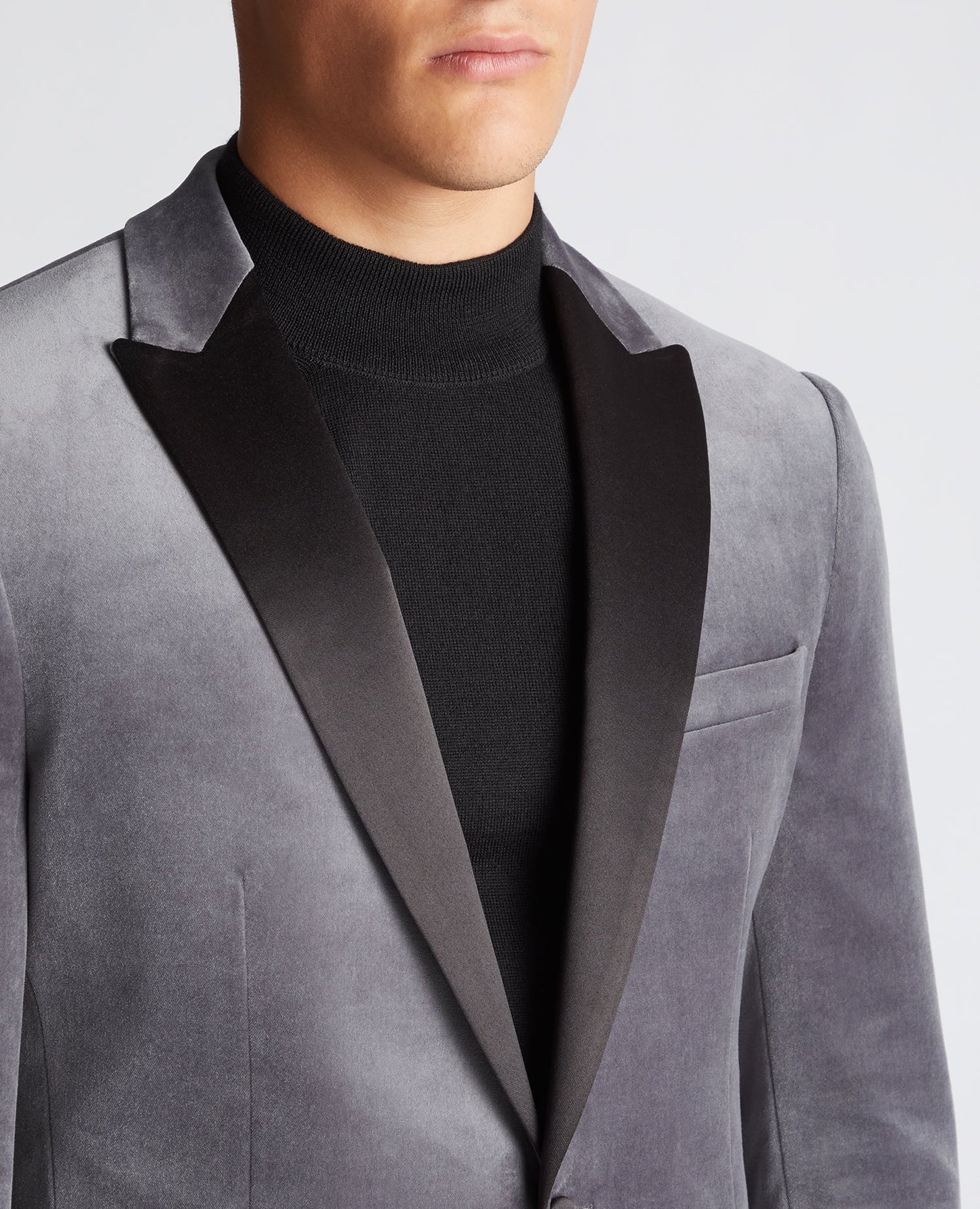 Man wearing a grey Slim Fit Velvet Jacket