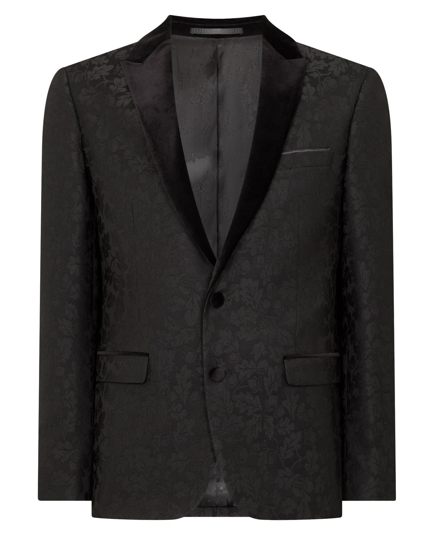 Man wearing a black Slim Fit Floral Dinner Jacket
