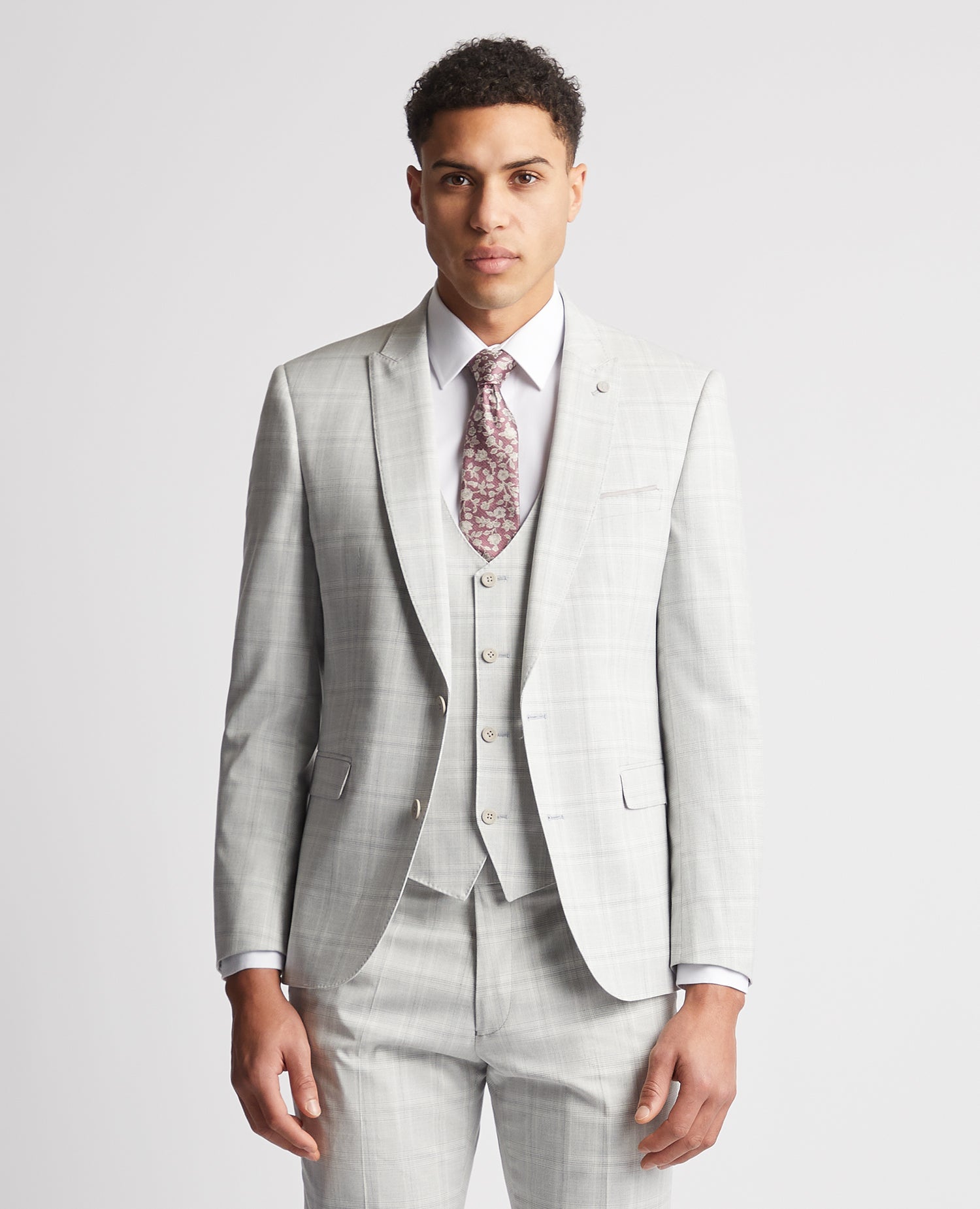 Man wearing a grey Slim Fit Stretch Suit Jacket