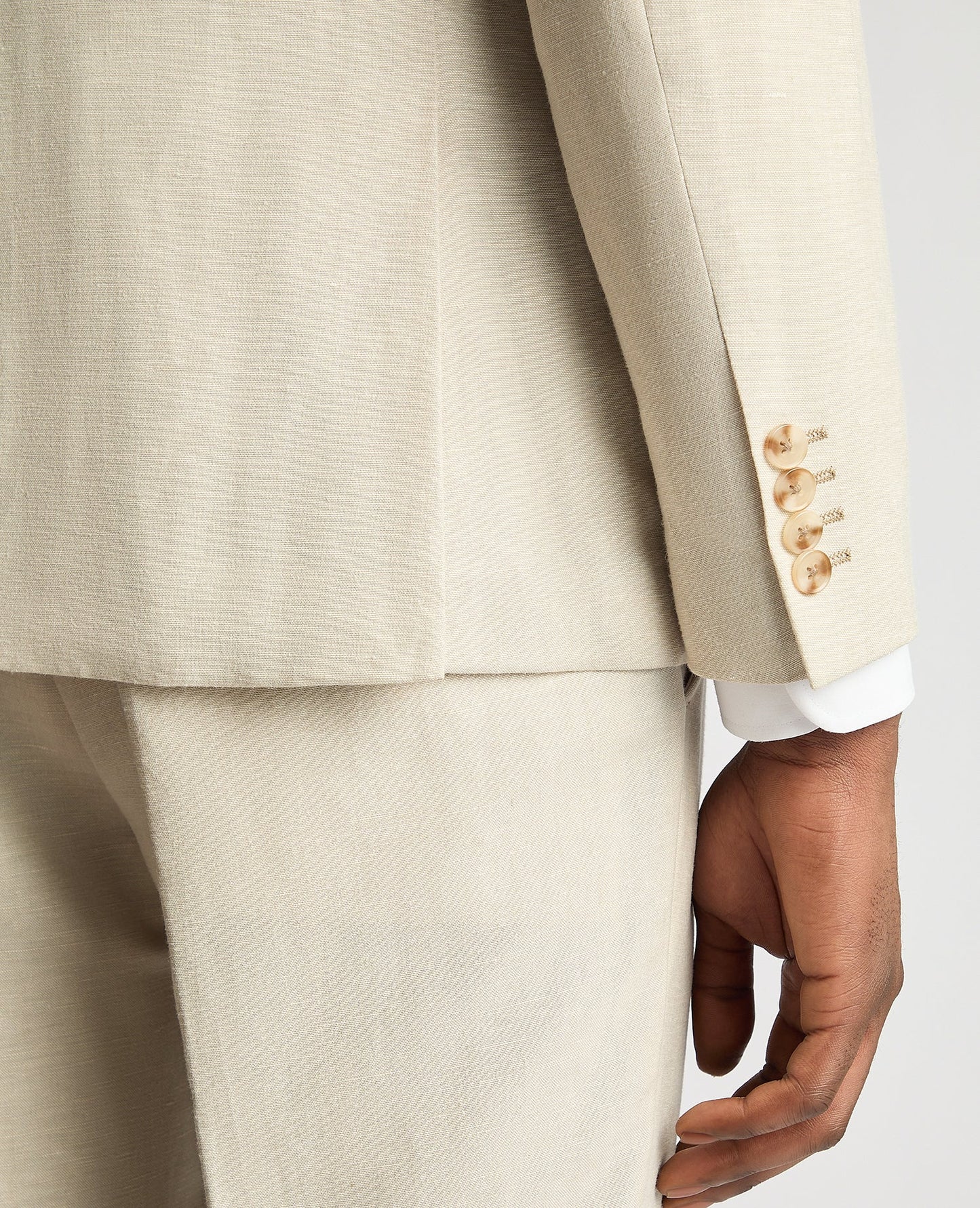 Man wearing a sand Slim Fit Linen-Blend Suit Jacket