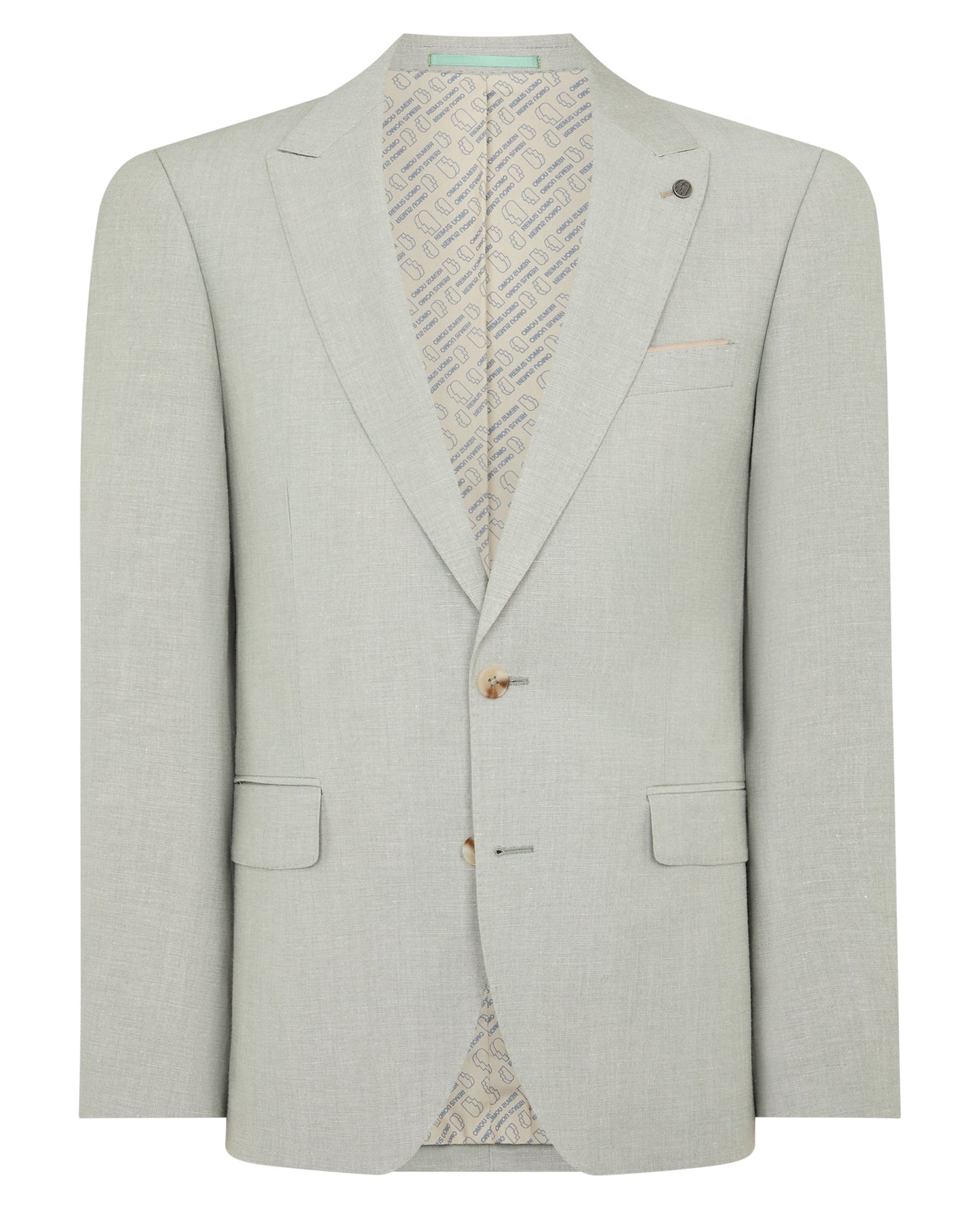 Man wearing a green Tapered Fit Linen-Blend Suit