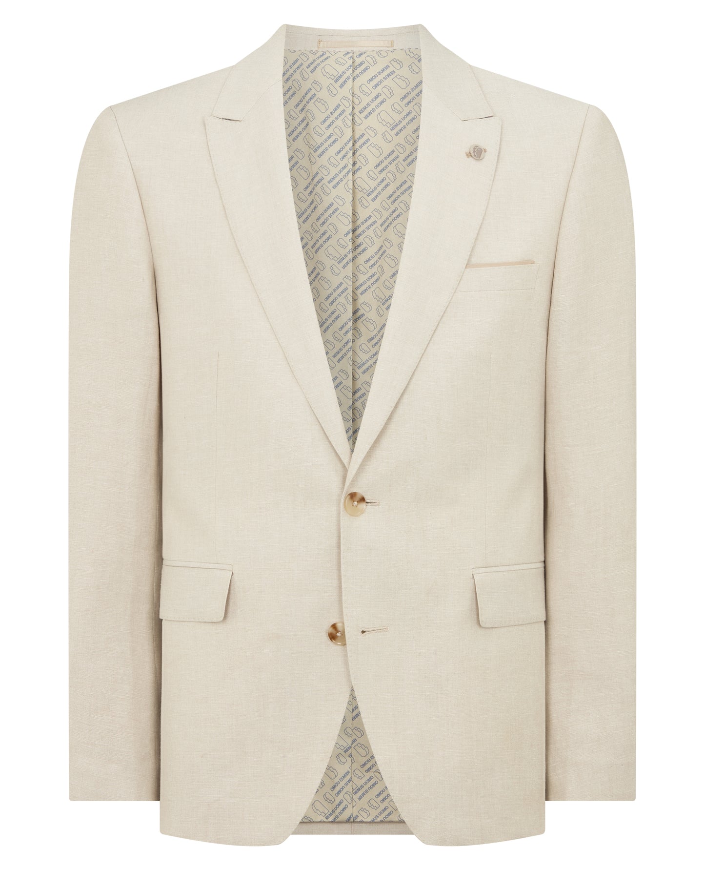 Man wearing a sand Tapered Fit Linen-Blend Suit Jacket