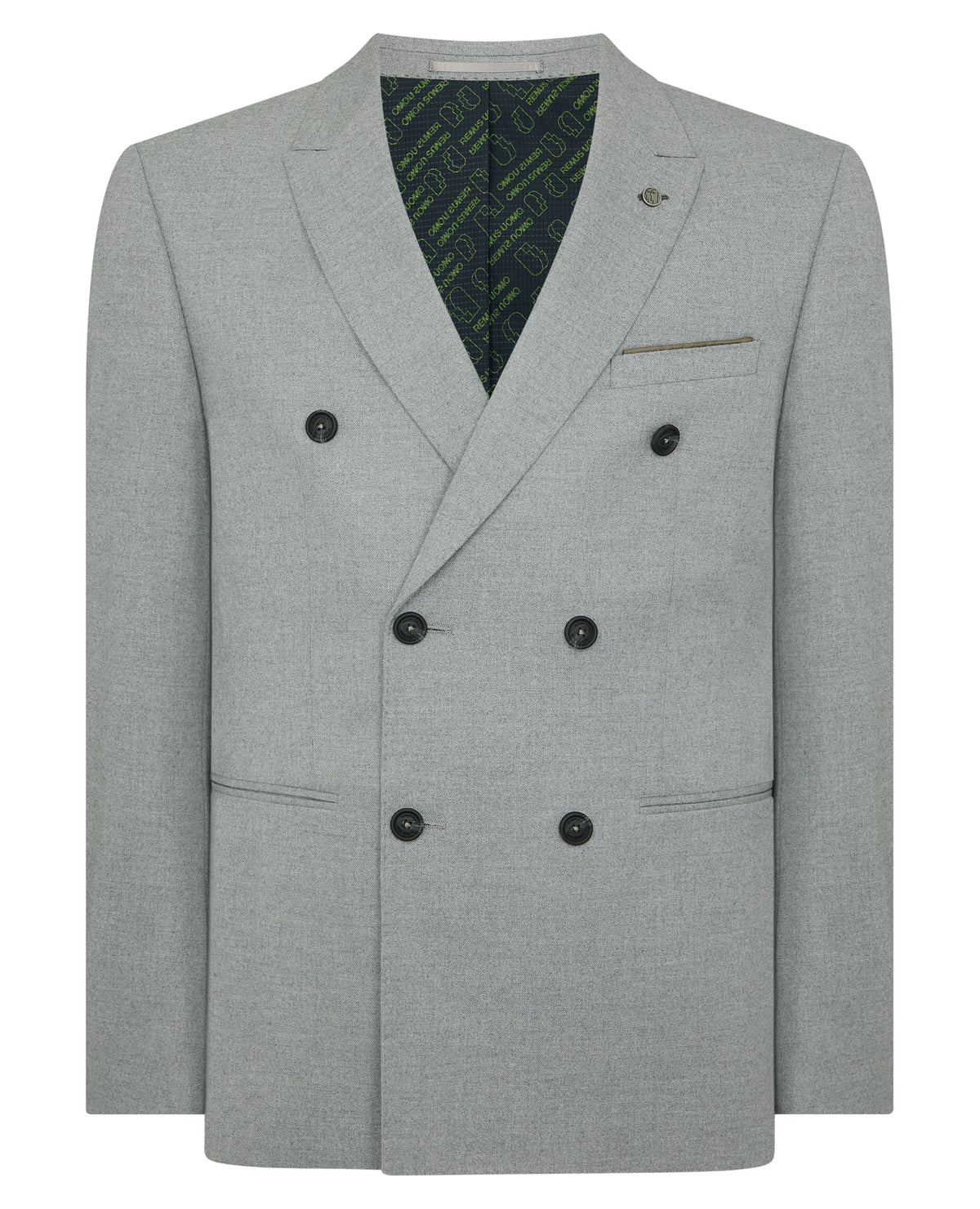 Man wearing a grey Slim Fit Double-Breasted Stretch Jacket