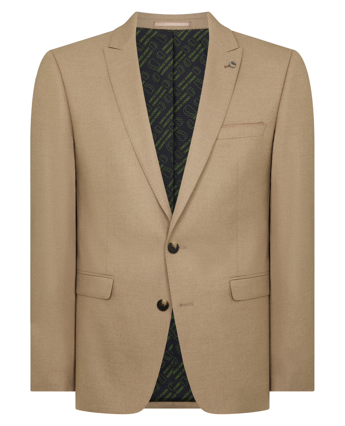 Man wearing a sand Slim Fit Stretch Suit Jacket