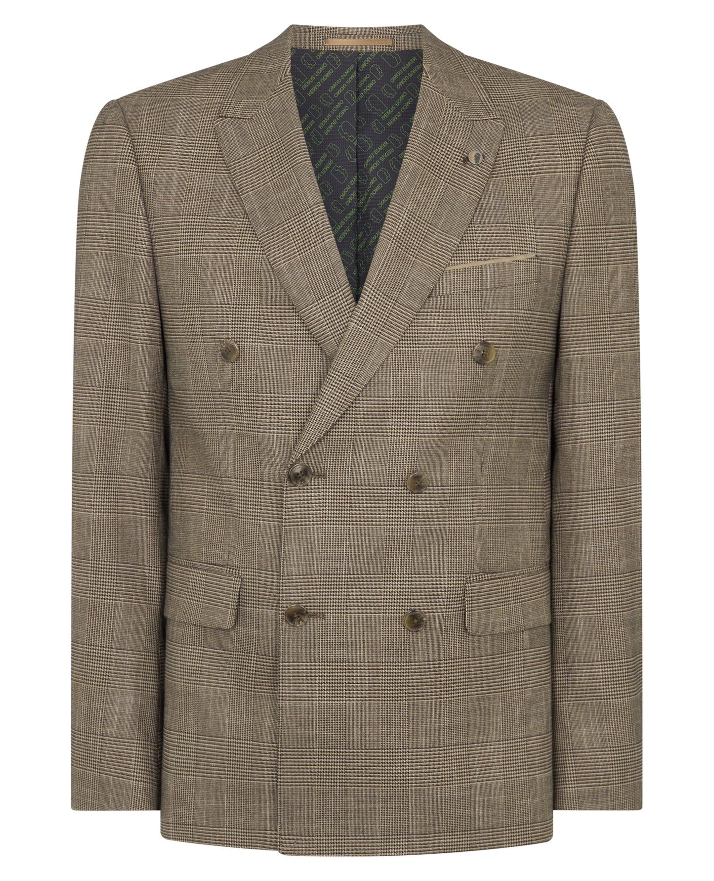 Man wearing a sand Slim Fit Double Breasted Suit Jacket