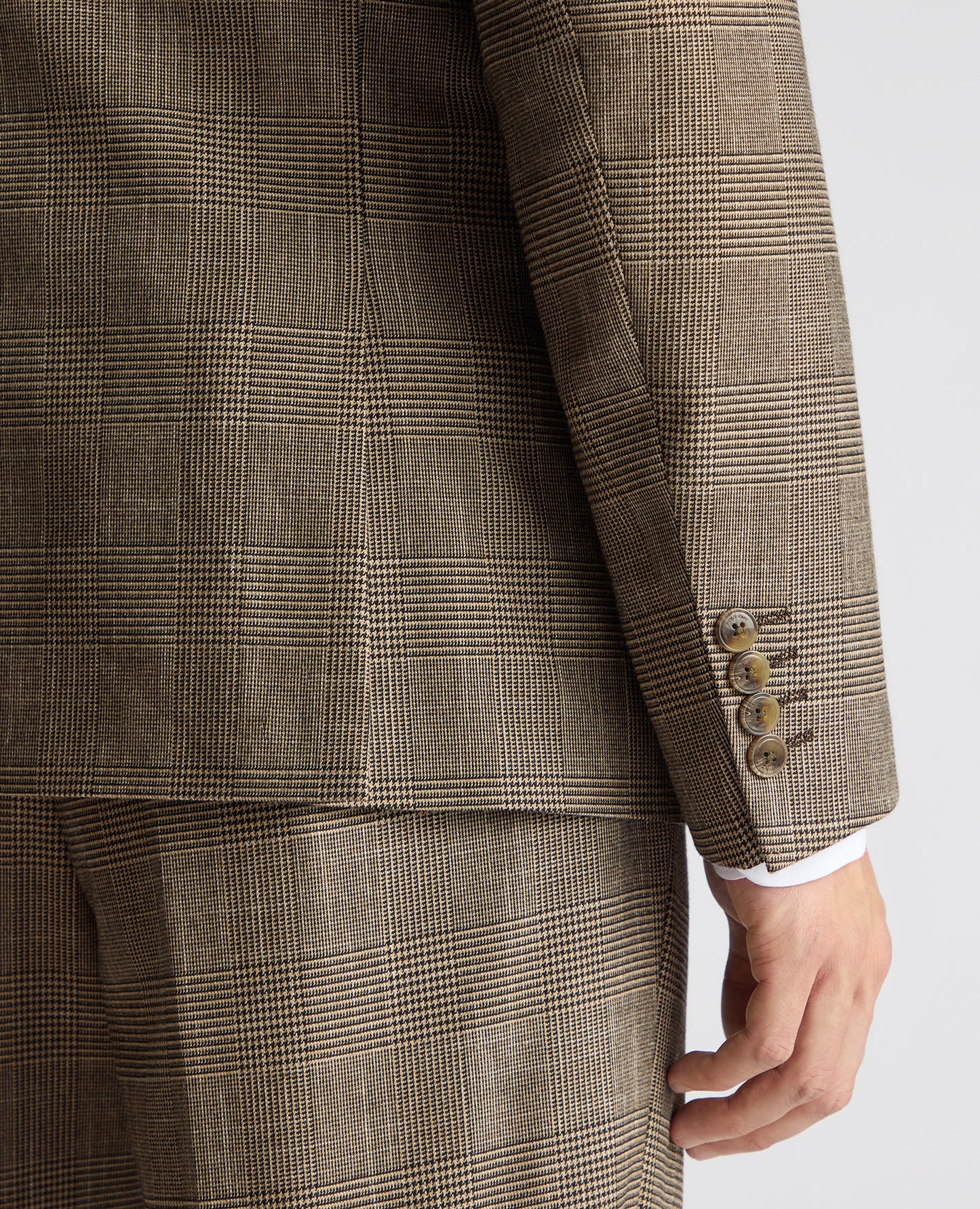 Man wearing a sand Slim Fit Double Breasted Suit Jacket