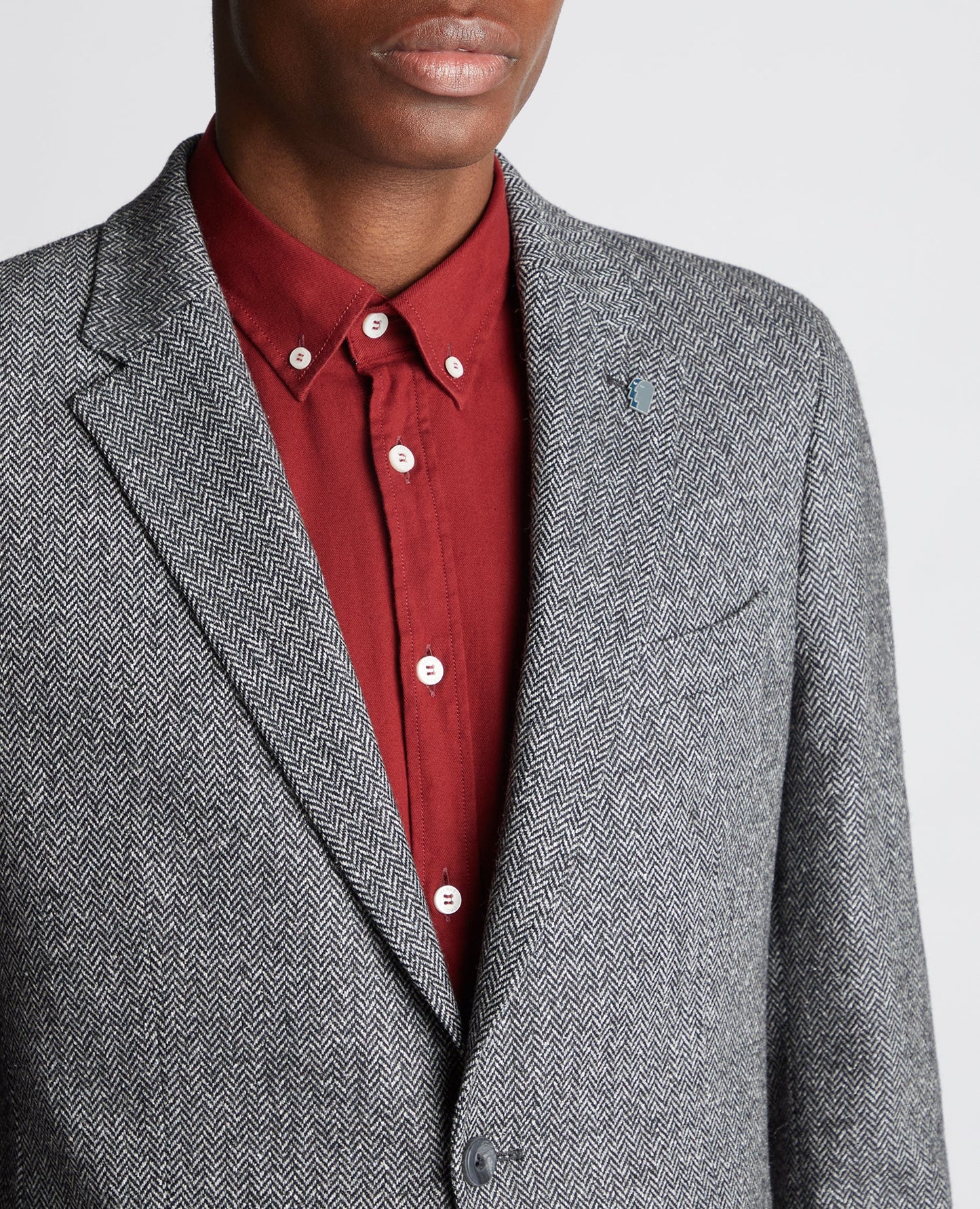 Man wearing a grey Slim Fit Wool Blend Jacket