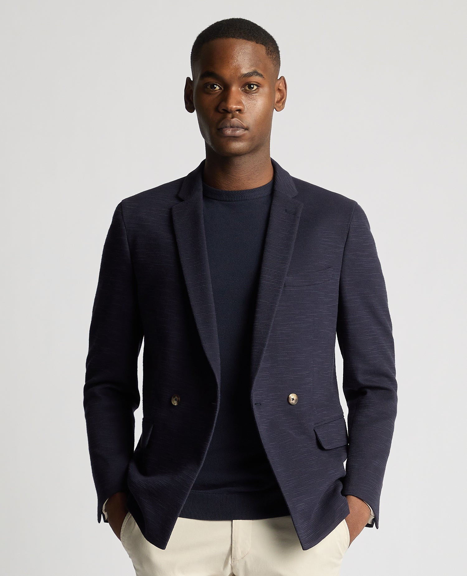 Slim Fit Cotton-Stretch Double Breasted Jacket – Remus Uomo