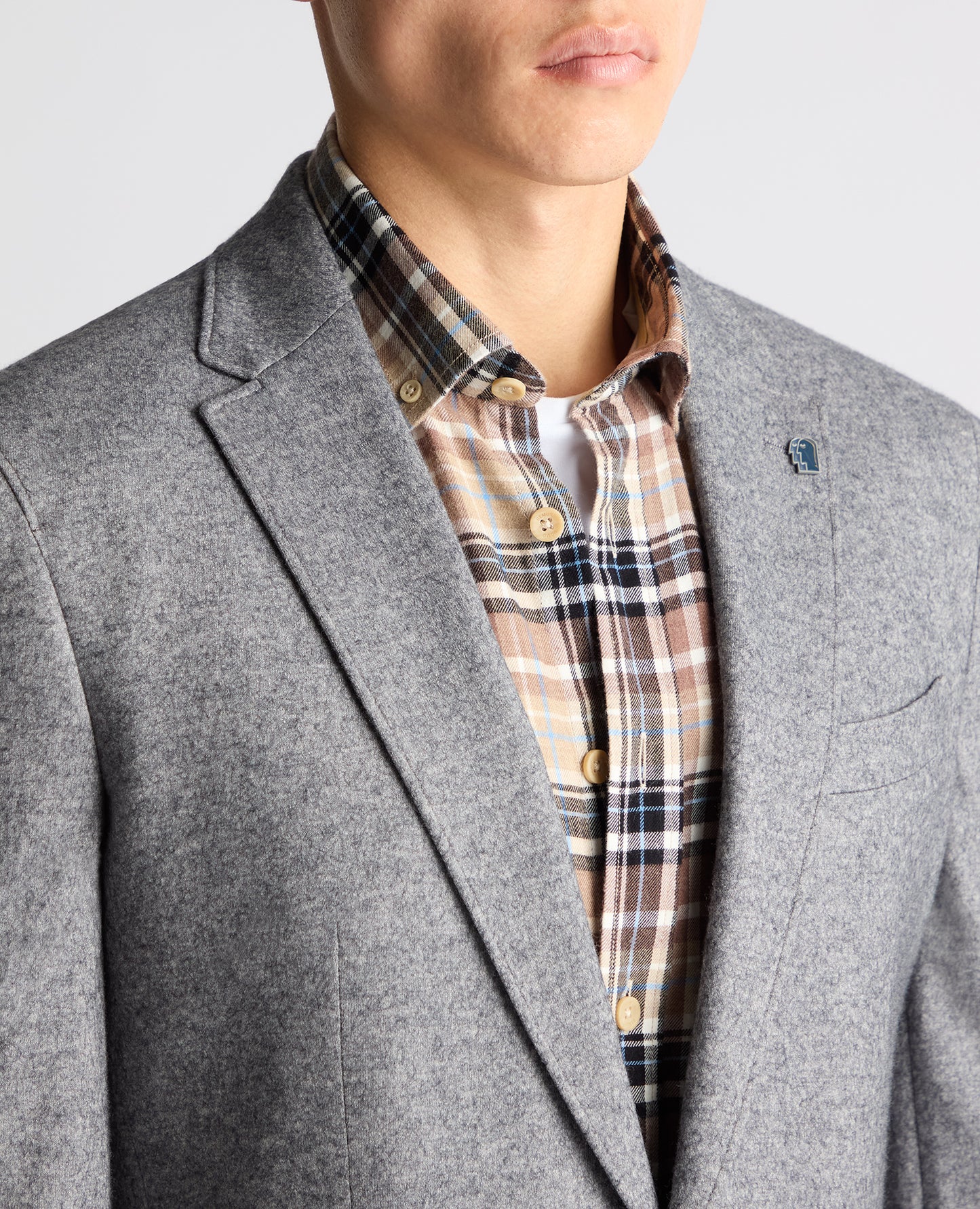 Man wearing a grey Slim Fit Wool Blend Jacket