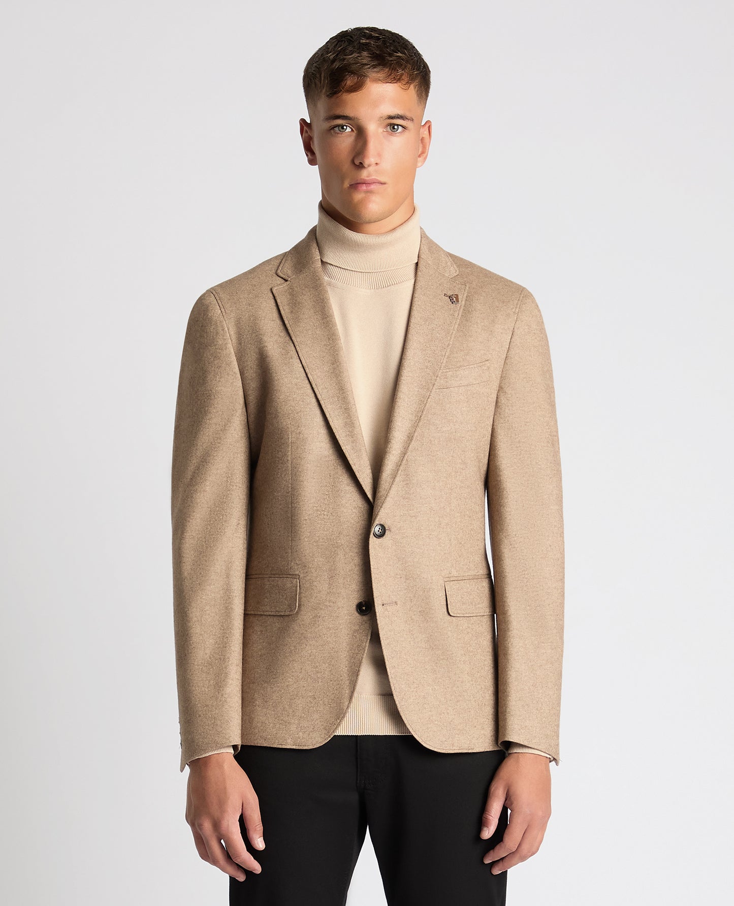 Man wearing a sand Slim Fit Wool Blend Jacket