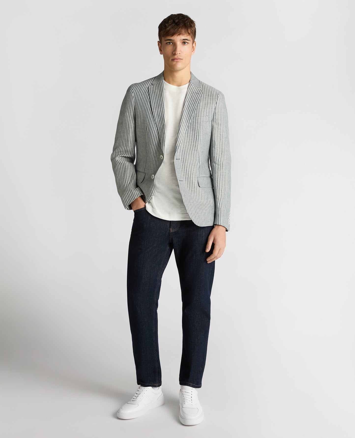 Slim Fit Linen-Blend Pinstripe Jacket