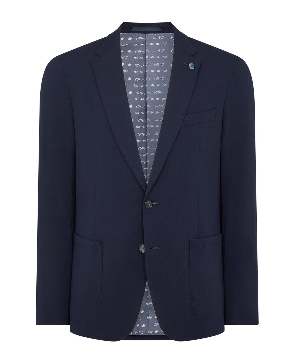 Man wearing a navy Slim Fit Stretch Jacket