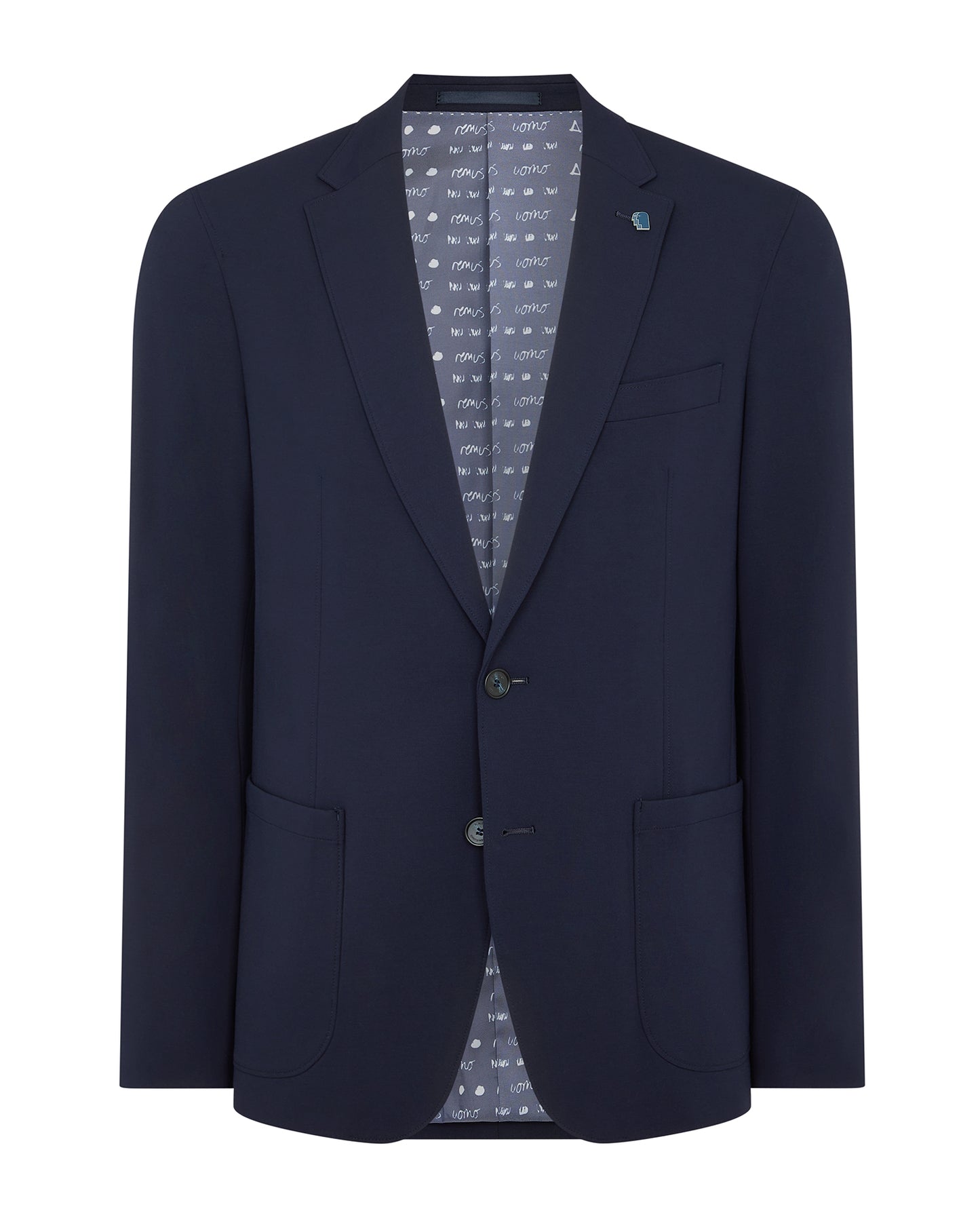 Man wearing a navy Slim Fit Stretch Jacket