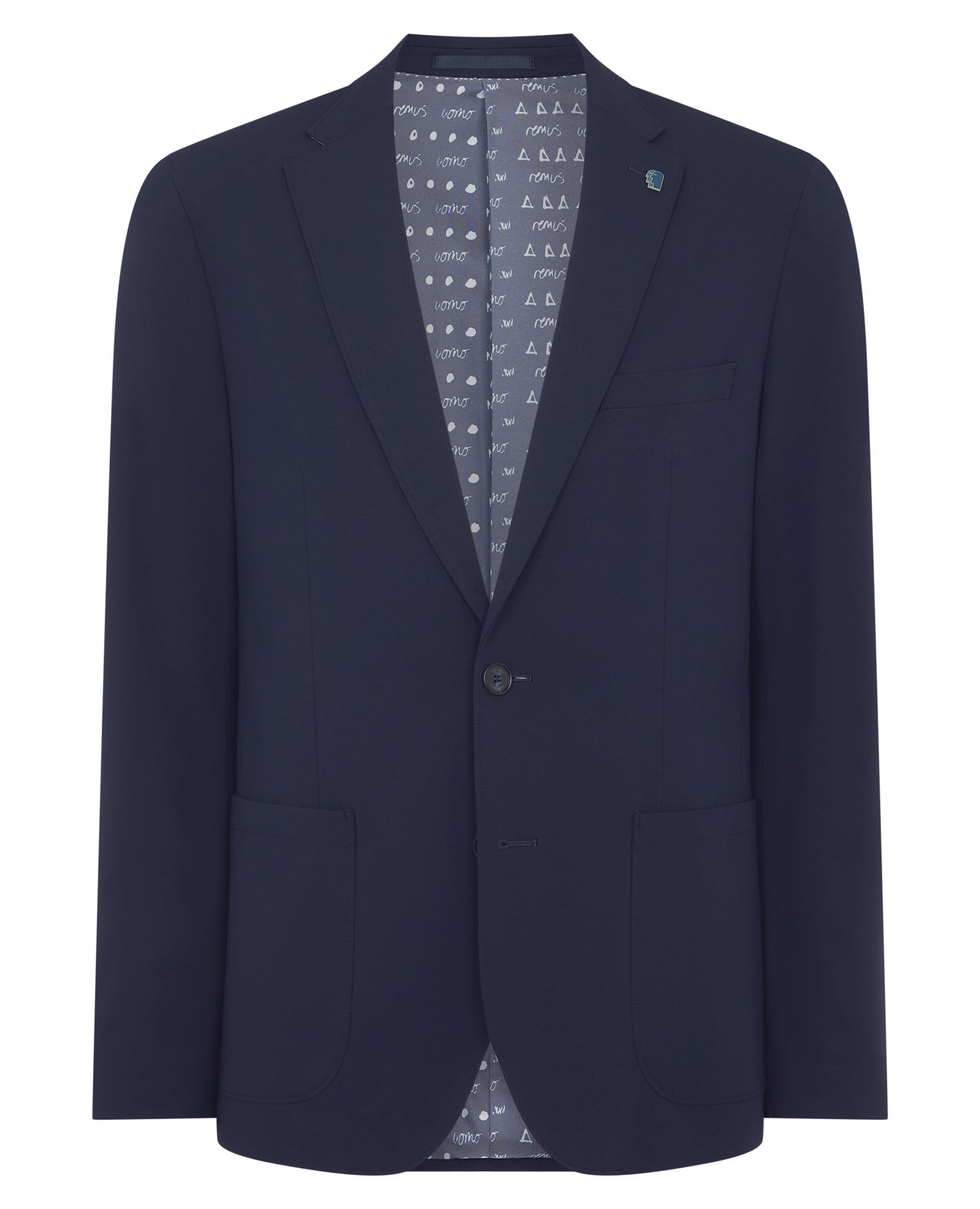 Man wearing a navy Tapered Fit Stretch Jacket