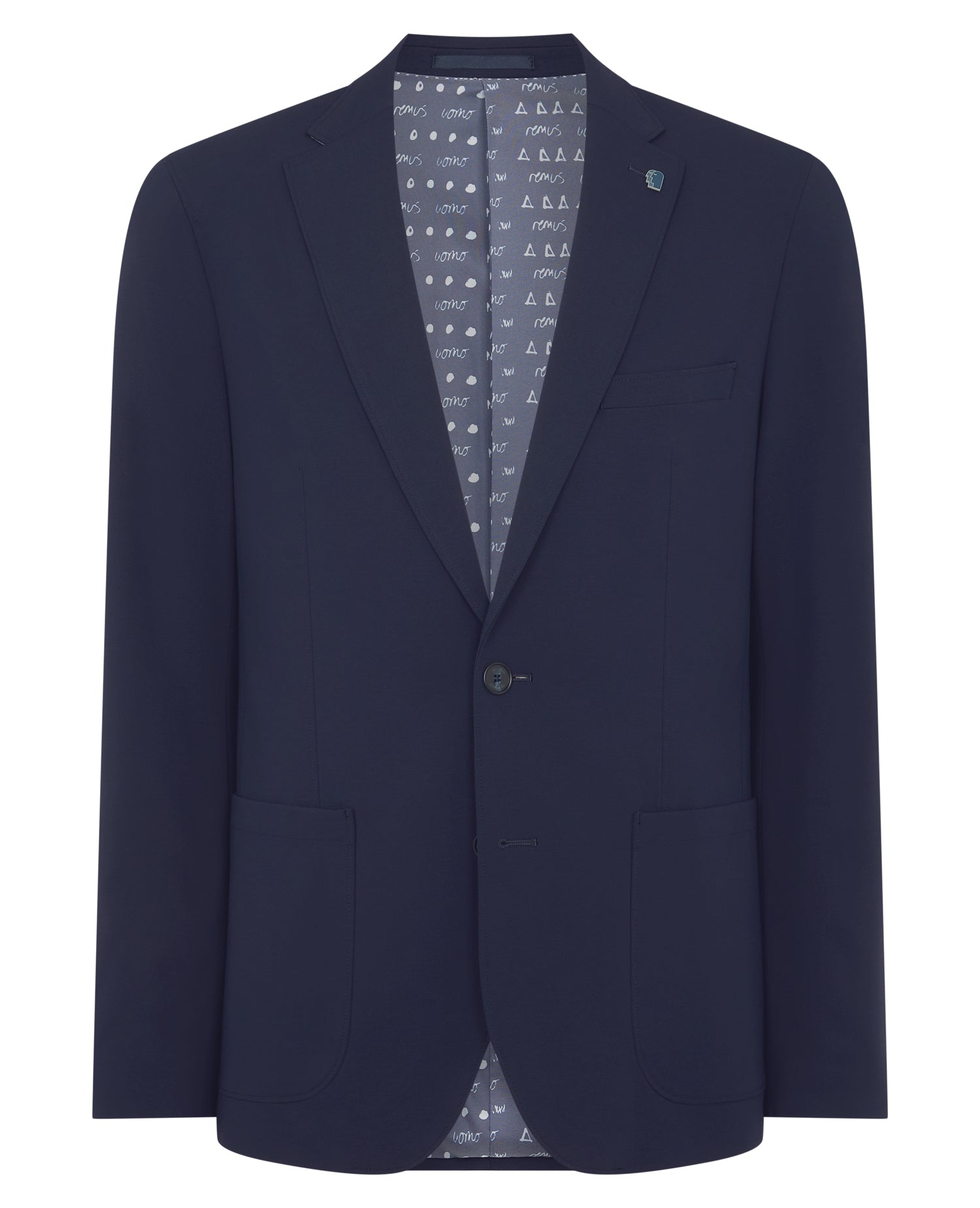 Man wearing a navy Tapered Fit Stretch Jacket