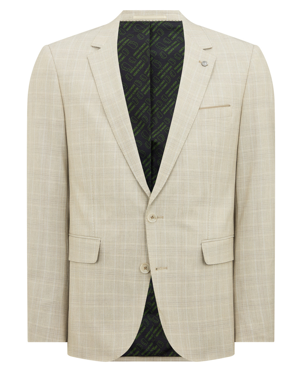 Man wearing a sand Slim Fit Checked Stretch Suit
