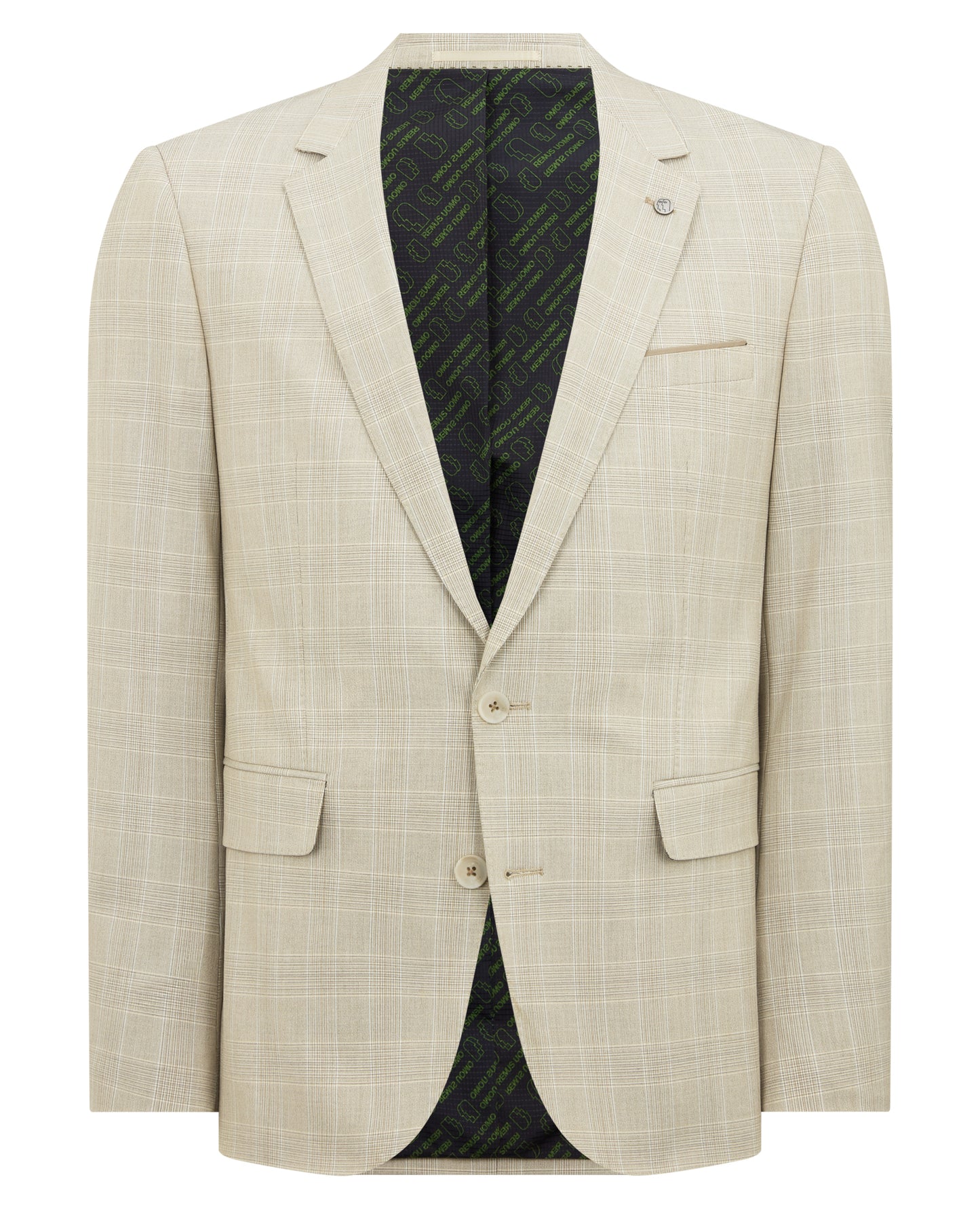 Man wearing a sand Slim Fit Checked Stretch Suit