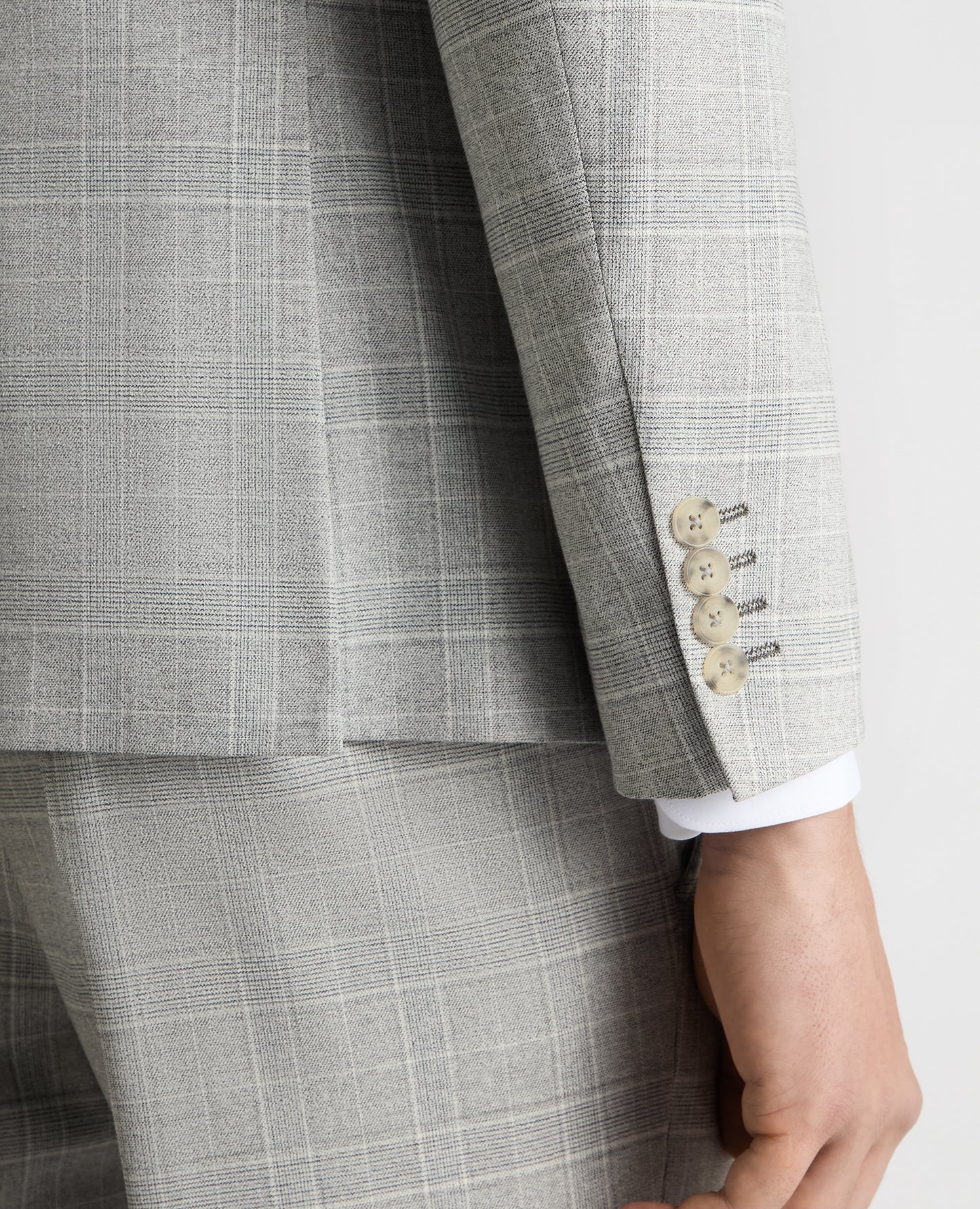 Man wearing a grey Slim Fit Checked Stretch Suit