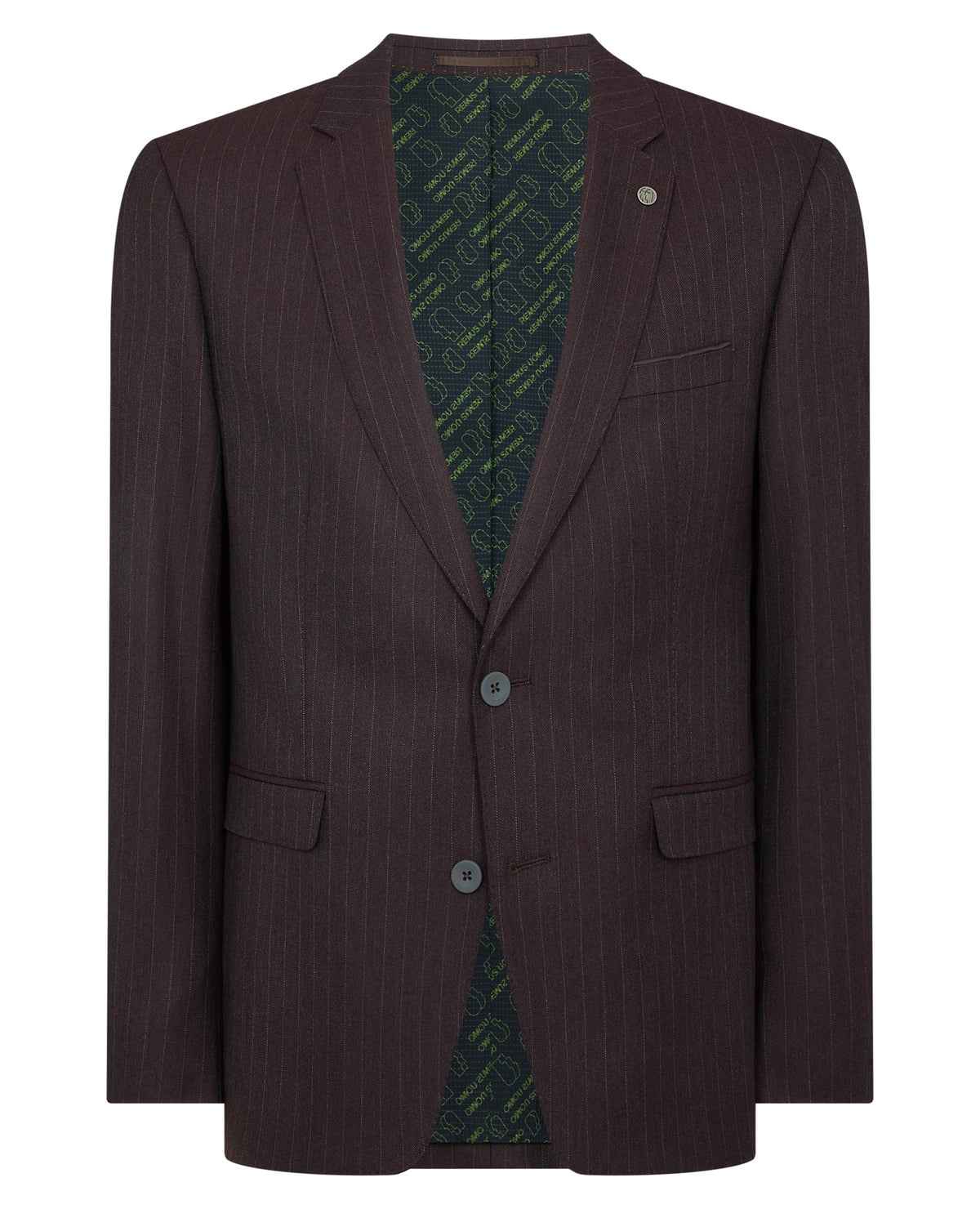 Man wearing a red Slim Fit Stripe Stretch Jacket