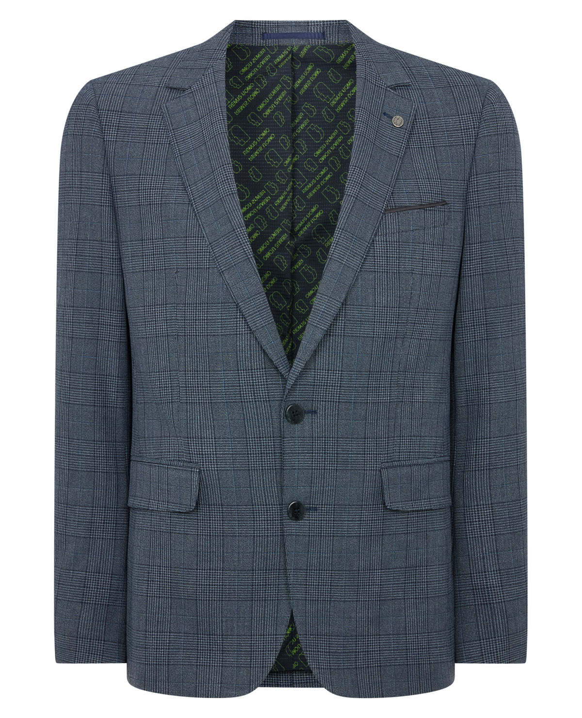 Man wearing a blue Slim Fit Check Jacket