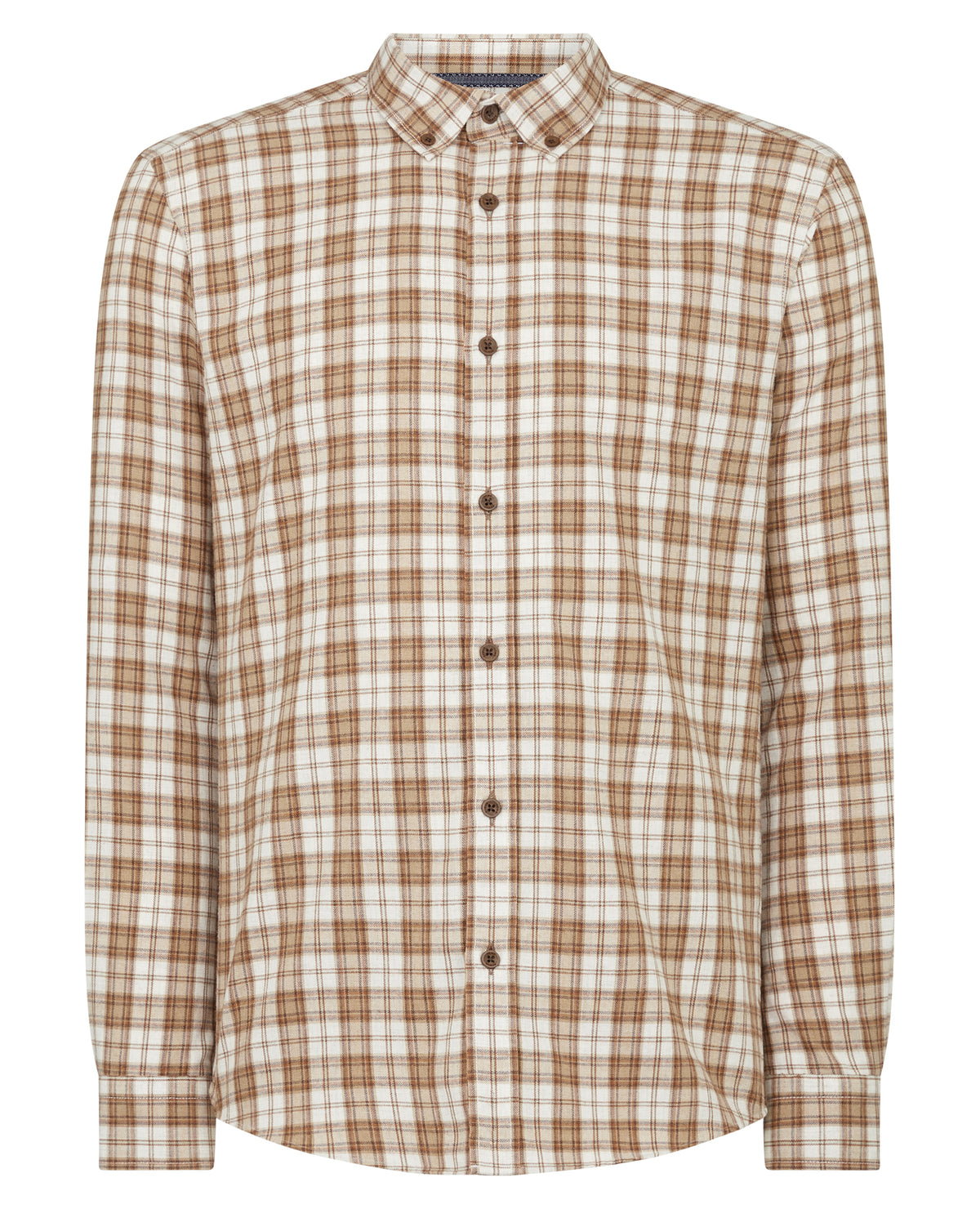 Man wearing a brown Slim Fit Checked Cotton Blend Shirt