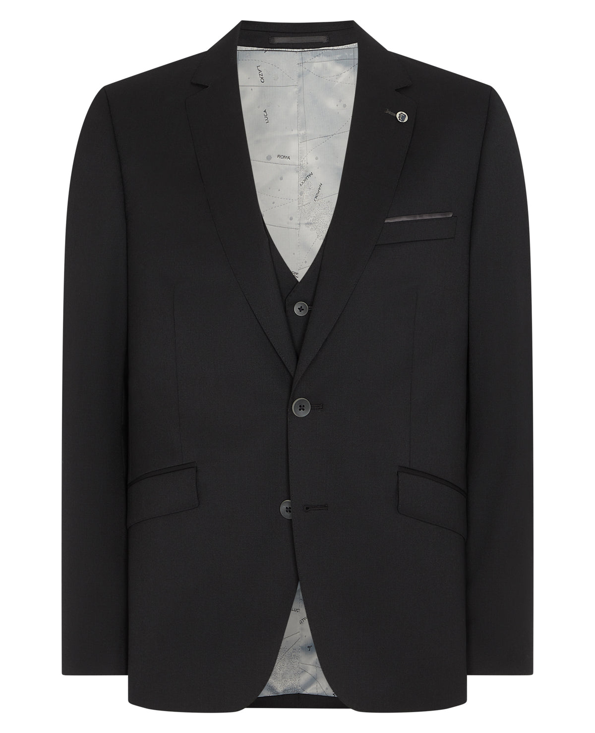 Man wearing a black Tapered Fit Wool-Blend Mix and Match Suit