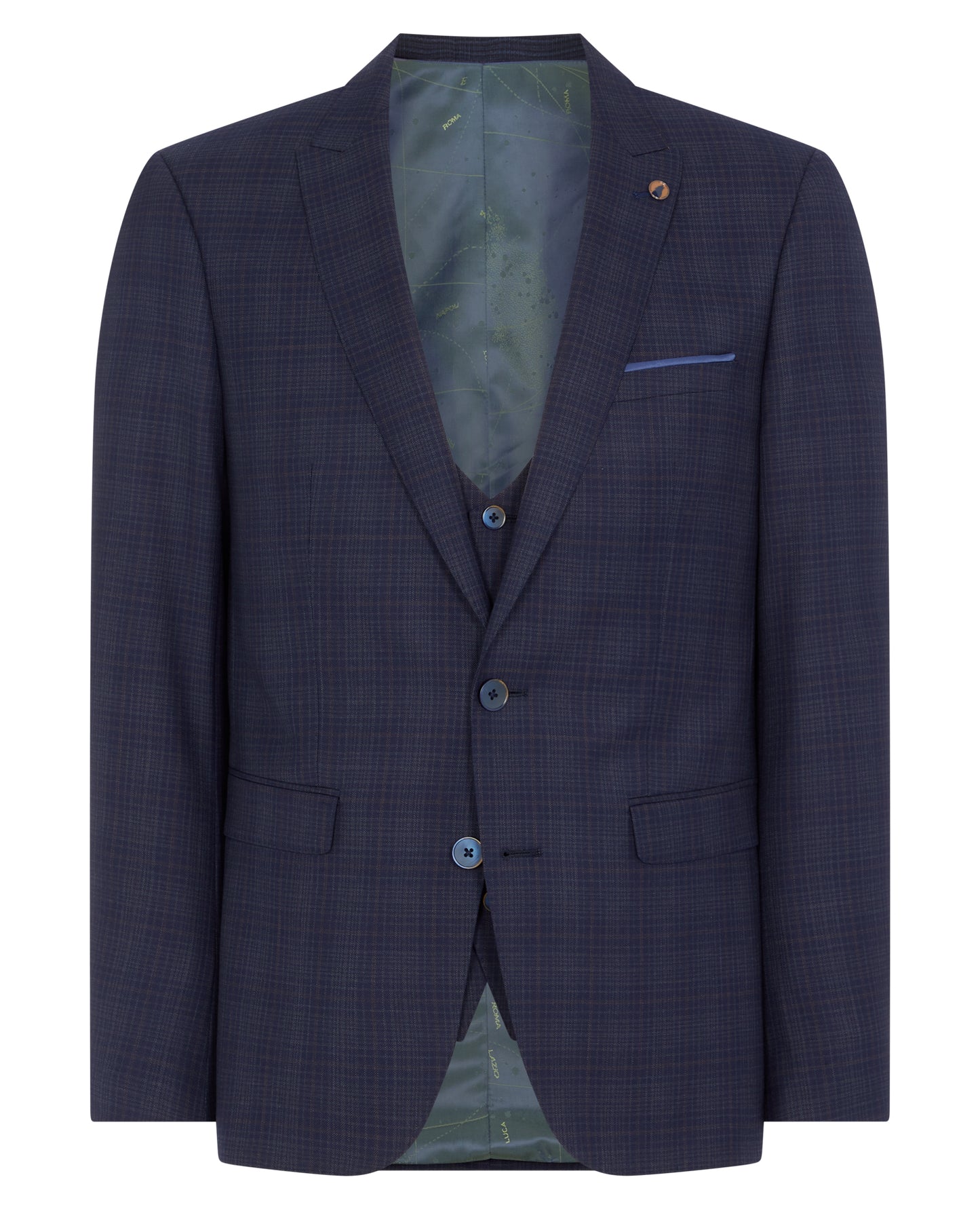Man wearing a navy X-Slim Fit Checked Wool-Rich Mix and Match Suit.