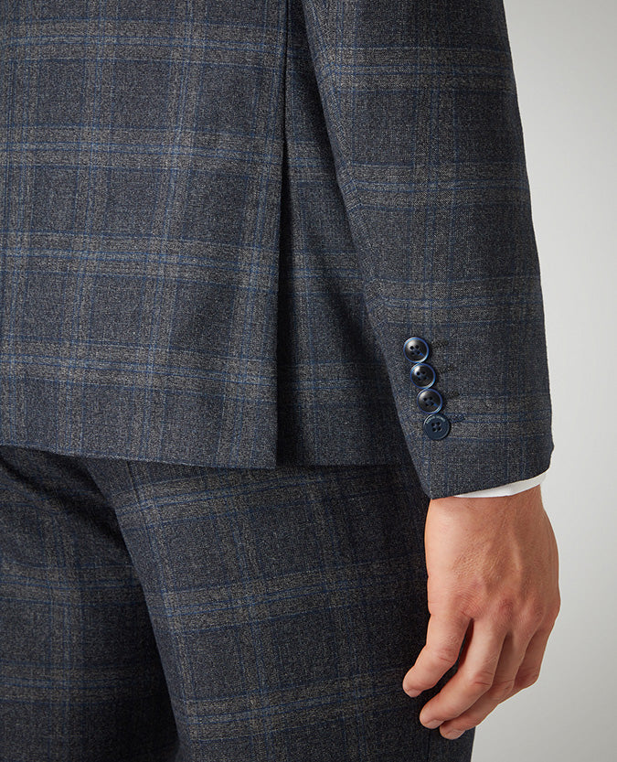 Man wearing a grey X-Slim Fit Checked Wool-Blend Stretch Mix and Match Suit