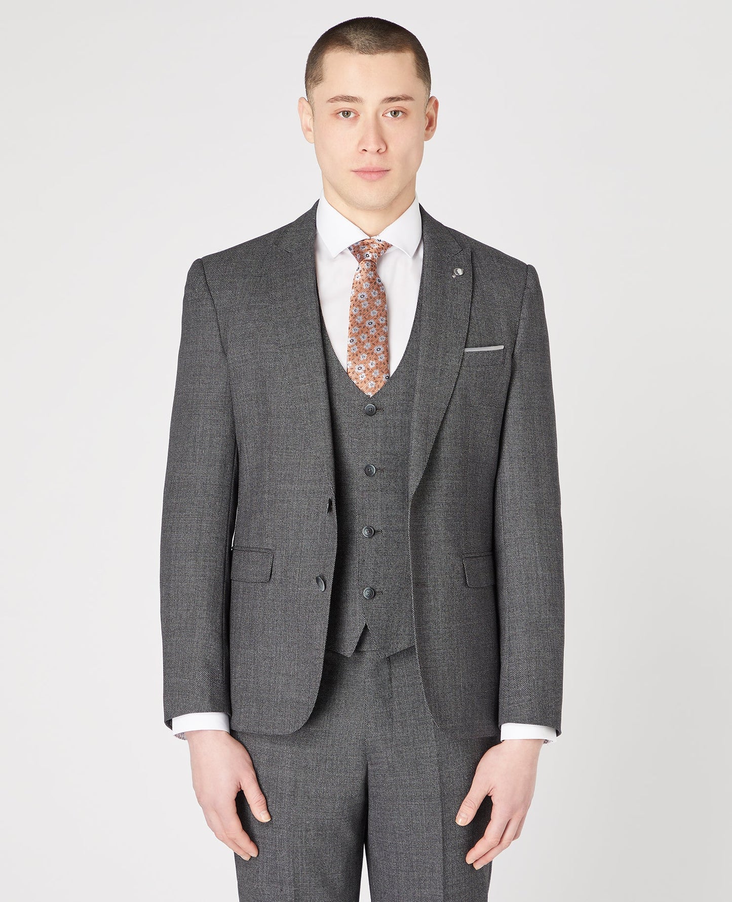 Man wearing a grey Slim Fit Wool-Rich Stretch Mix and Match Suit