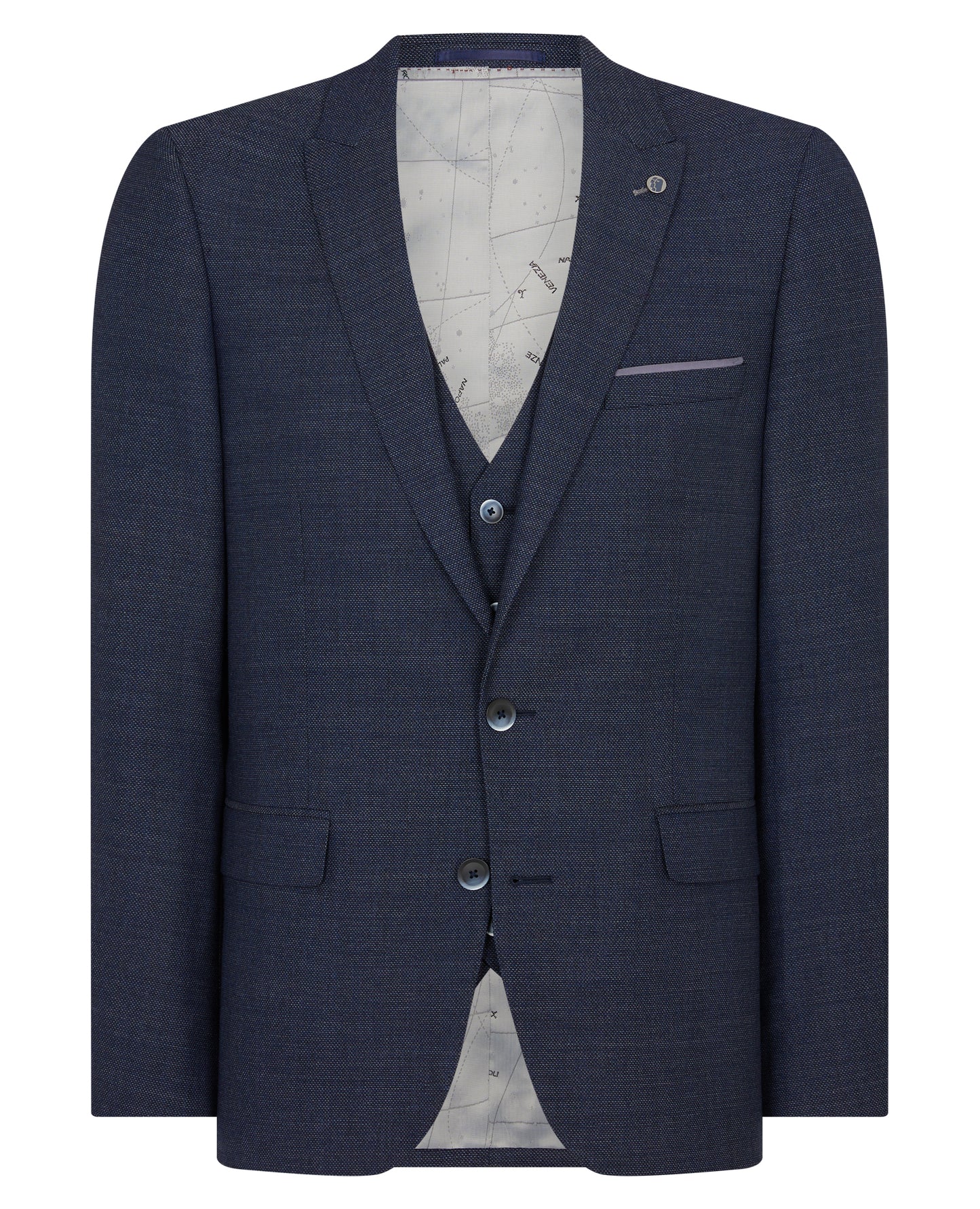 Man wearing a blue Tapered Fit Wool-Rich Stretch Mix and Match Suit Jacket