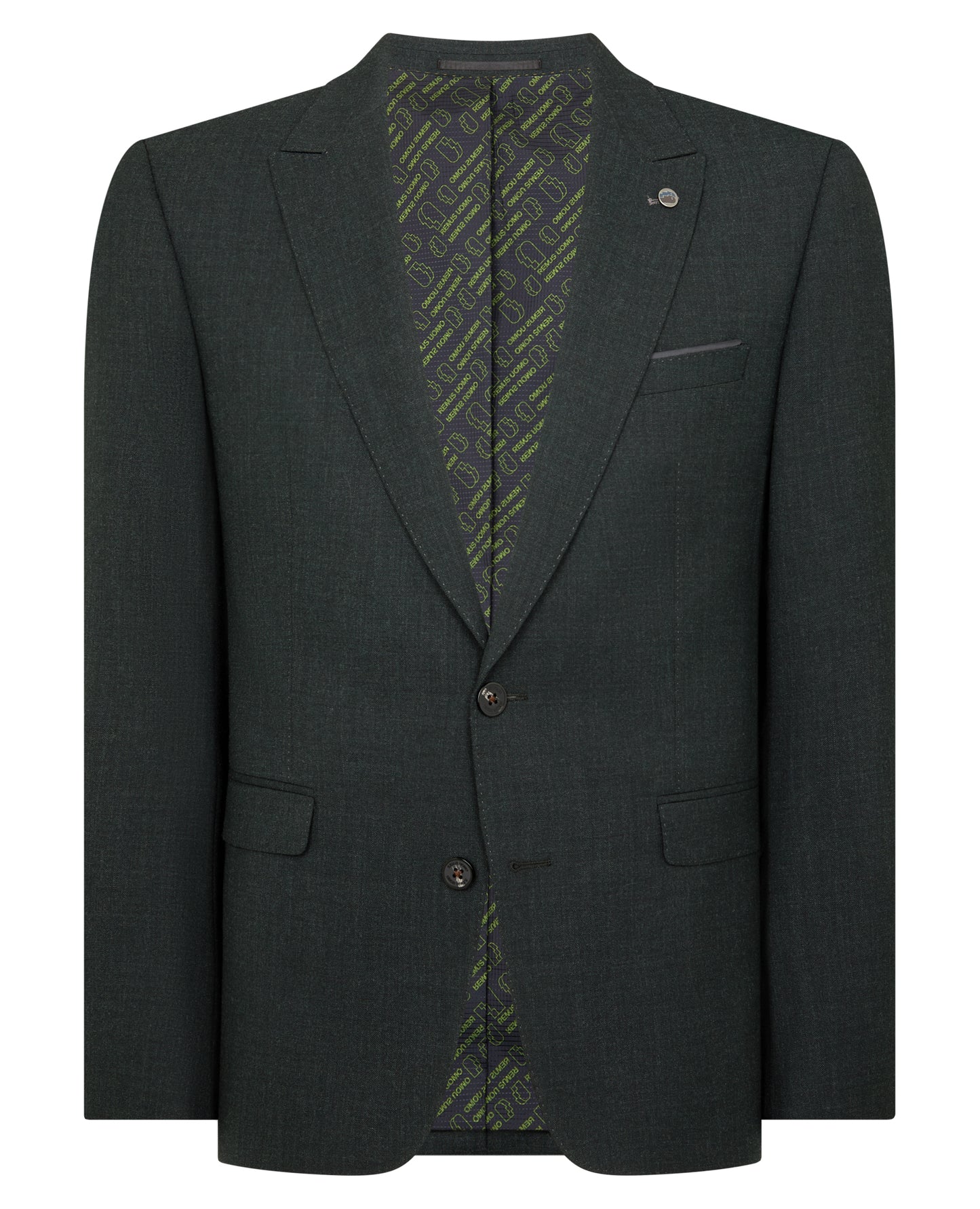 Man wearing a green Slim Fit Wool Stretch Suit