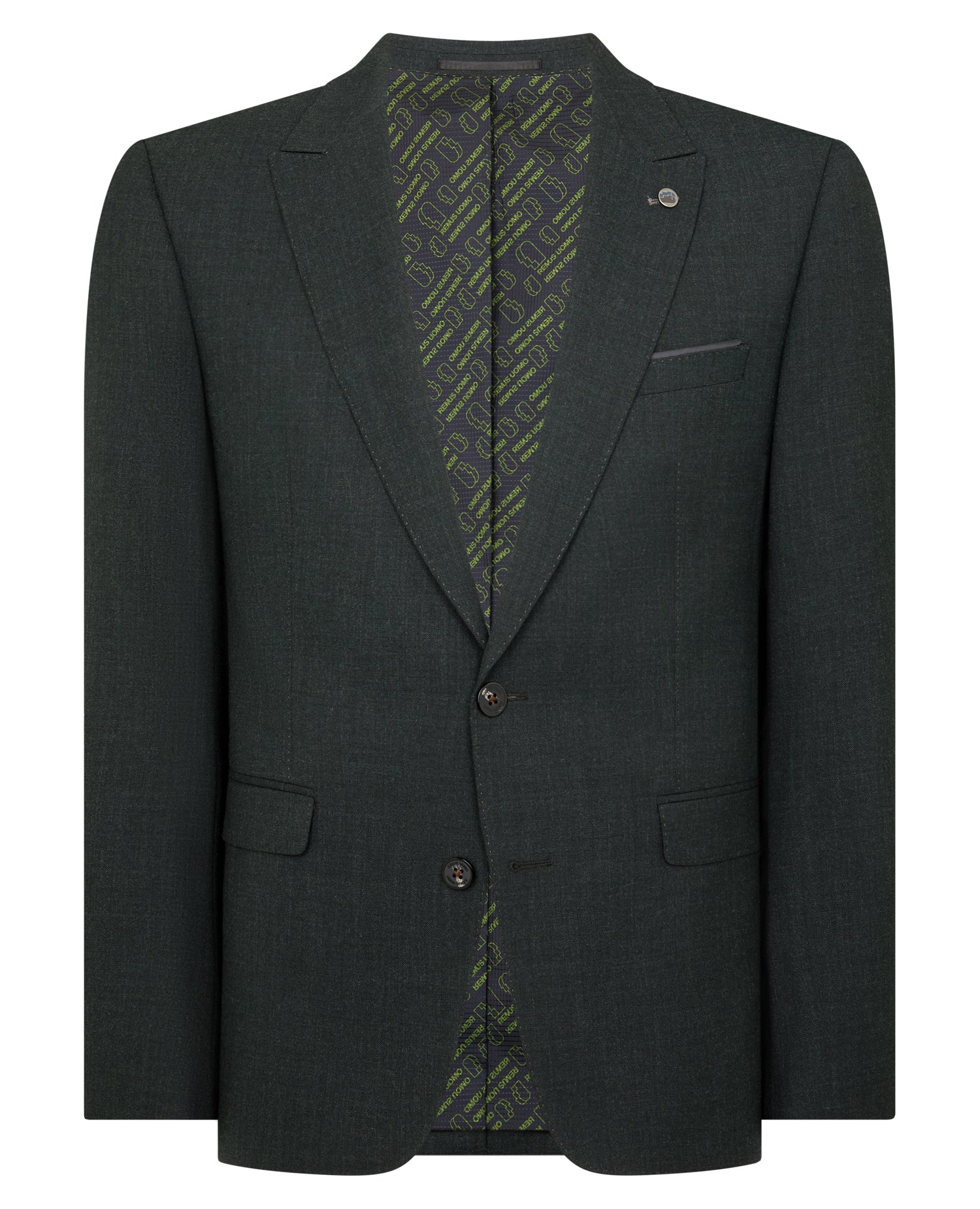 Man wearing a green Slim Fit Wool Stretch Suit
