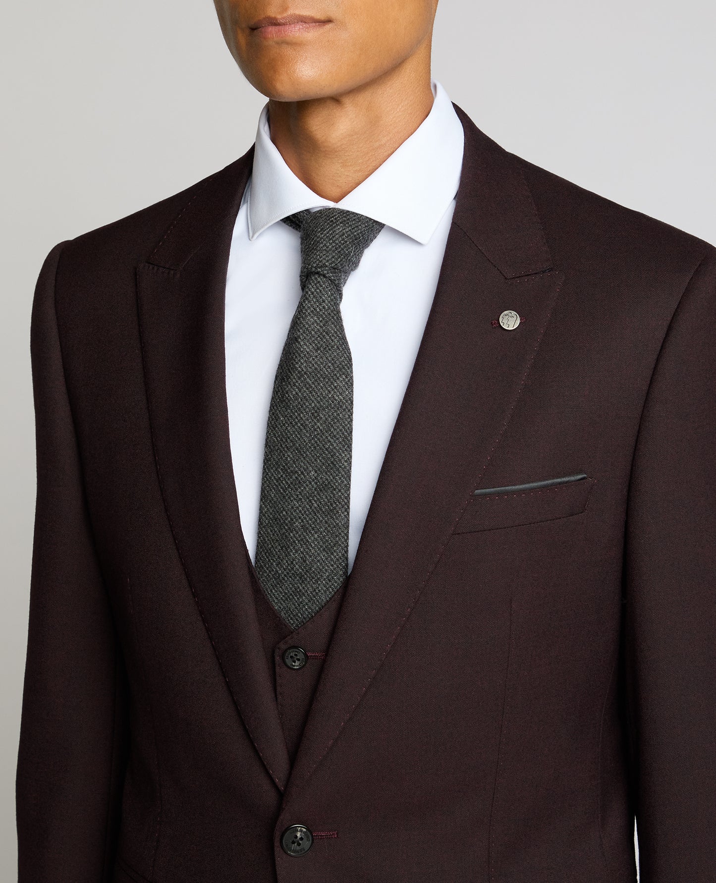 Man wearing a red Slim Fit Wool Blend Jacket