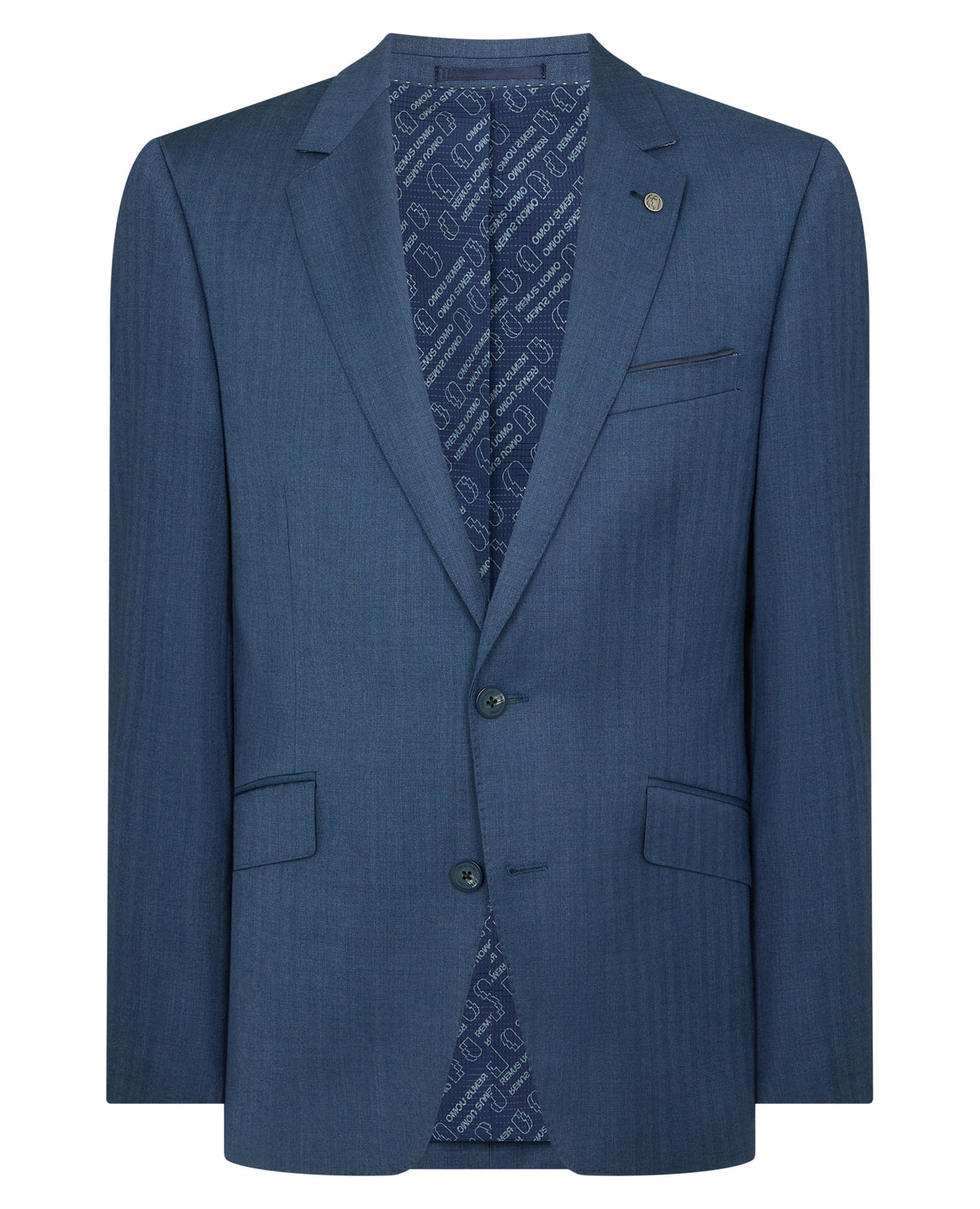 Man wearing a blue Tapered fit Wool Blend Suit