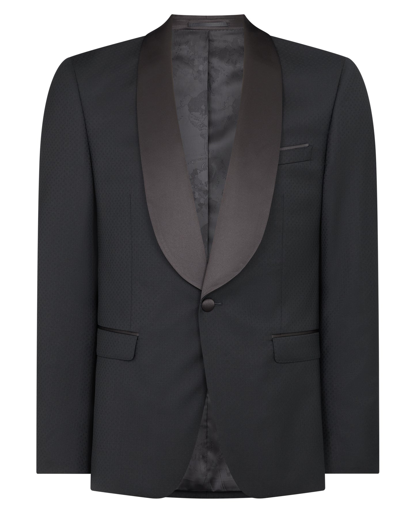 Man wearing a black Slim Fit Wool-Rich Mix and Match Suit
