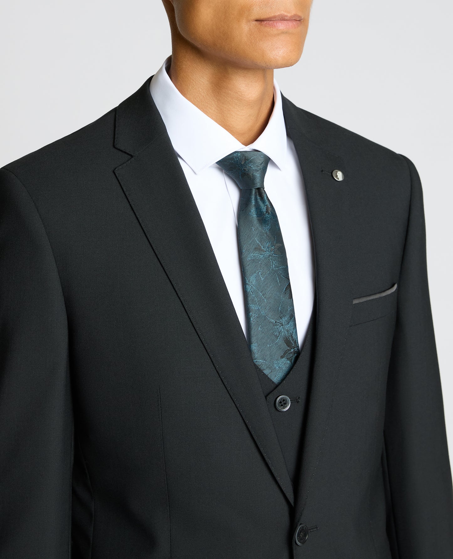 Man wearing a black Slim Fit Wool-Blend Suit