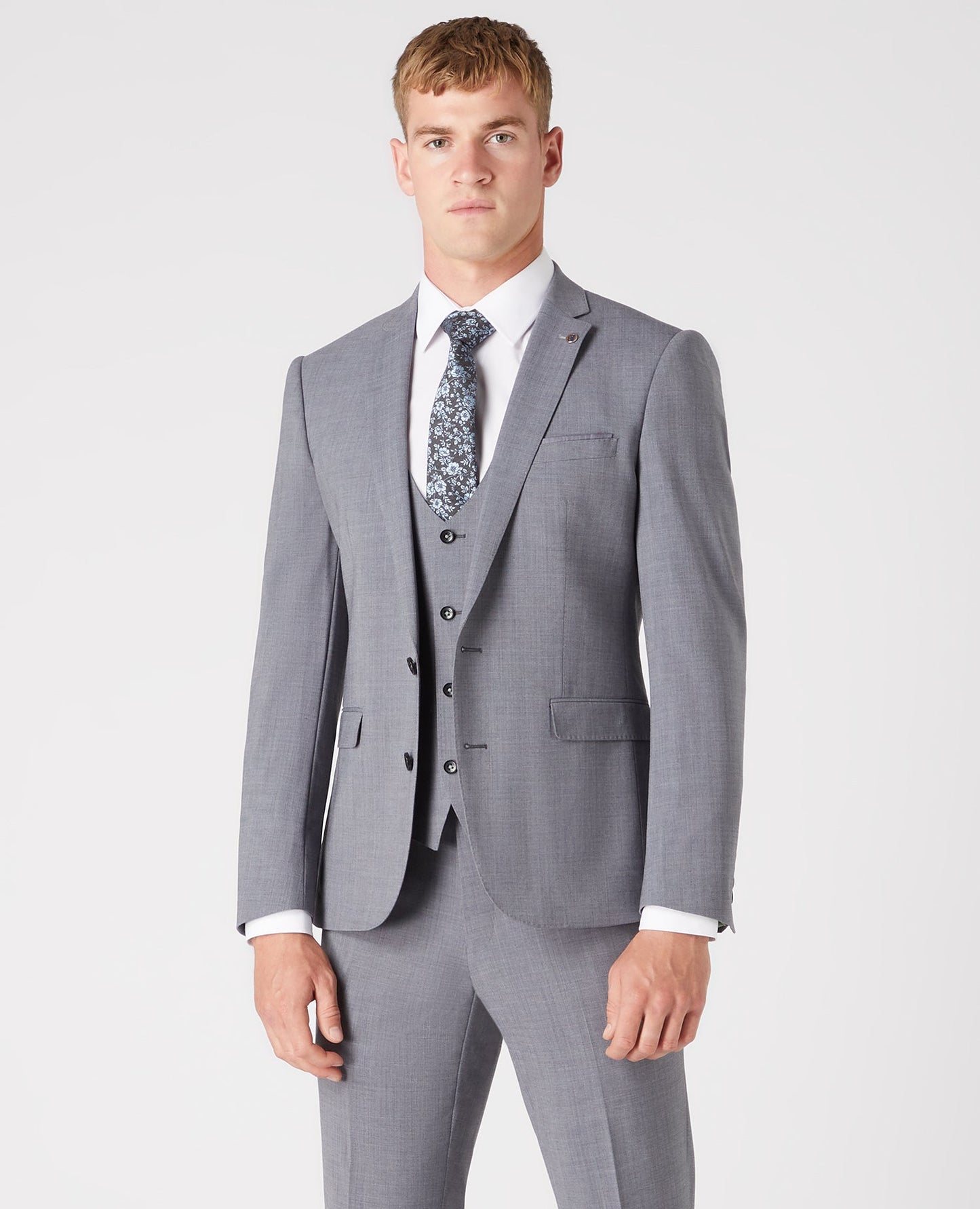 Man wearing a grey Slim Fit Wool-Rich Stretch Mix and Match Suit
