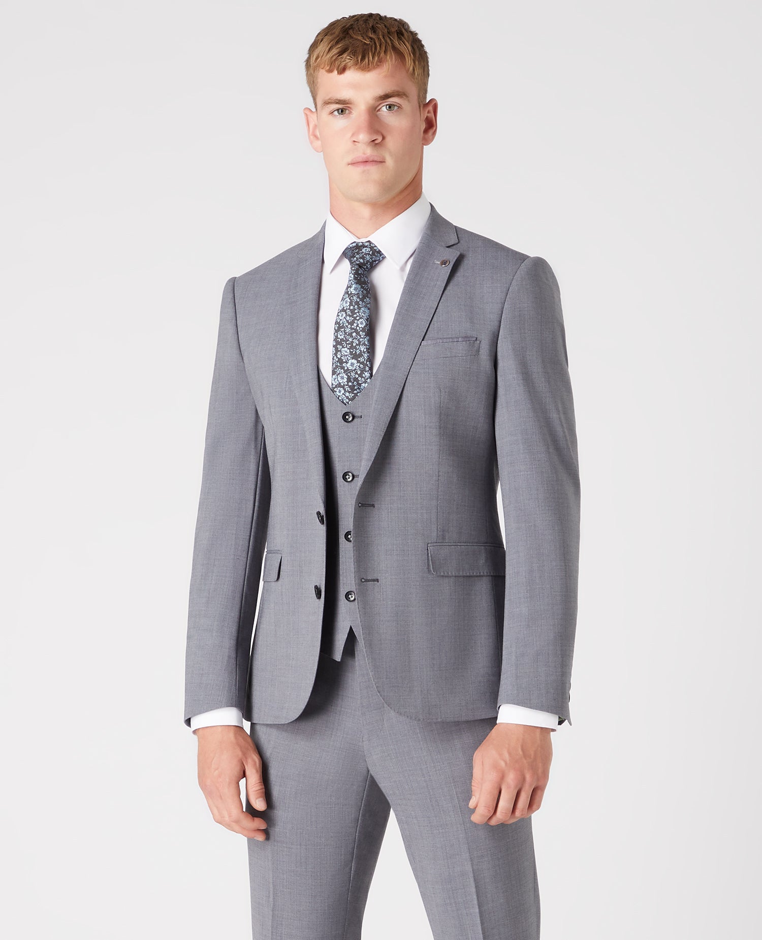 Man wearing a grey Slim Fit Wool-Rich Stretch Mix and Match Suit