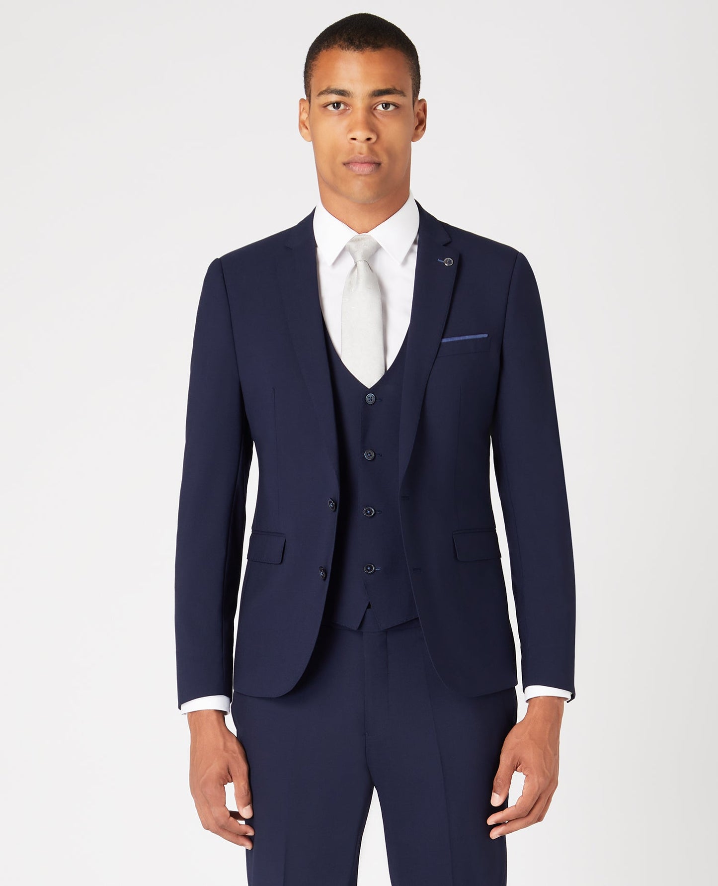 Man wearing a navy Slim Fit Wool-Rich Stretch Mix and Match Suit
