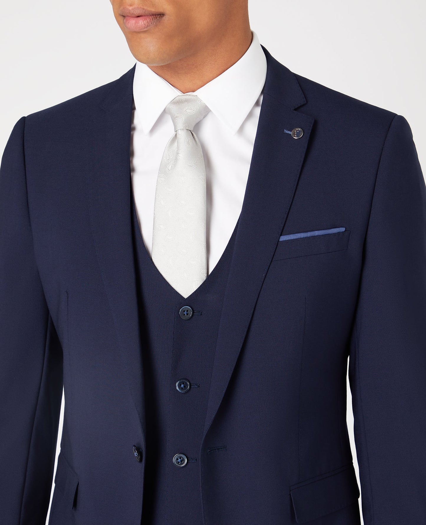 Man wearing a navy Slim Fit Wool-Rich Stretch Mix and Match Suit
