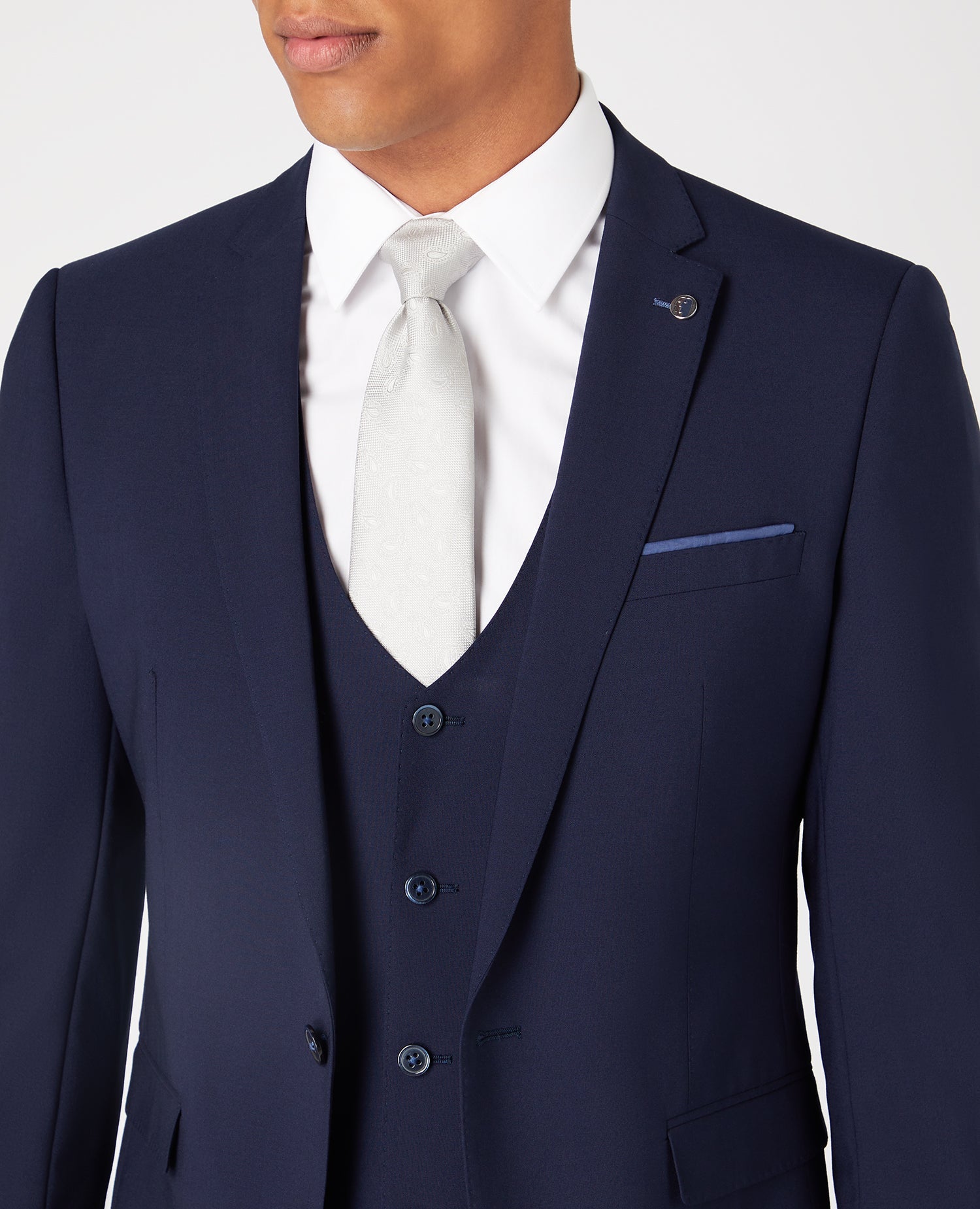 Man wearing a navy Slim Fit Wool-Rich Stretch Mix and Match Suit