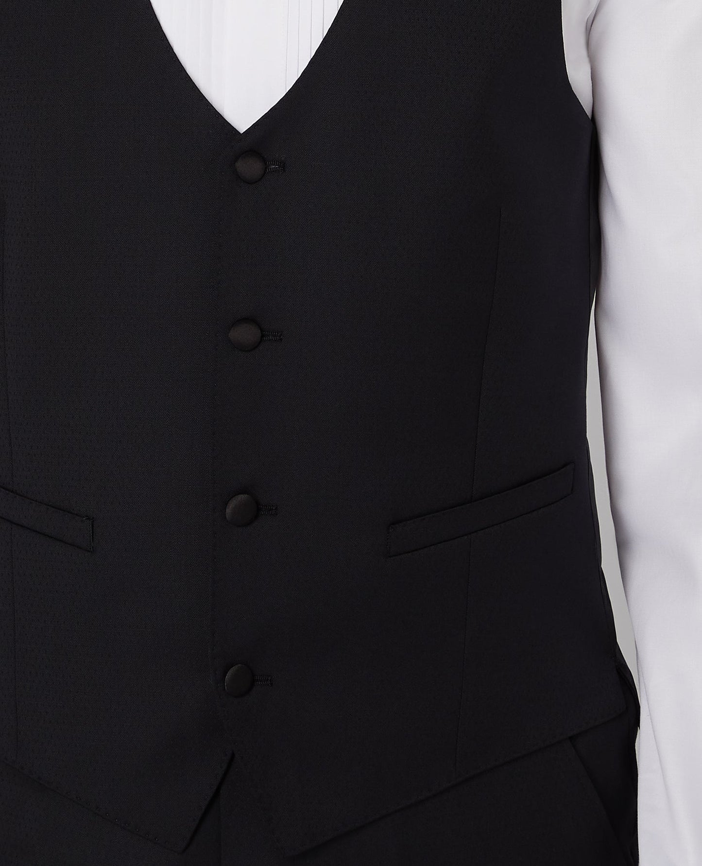 Man wearing a black Slim Fit Wool-Rich Mix and Match Waistcoat