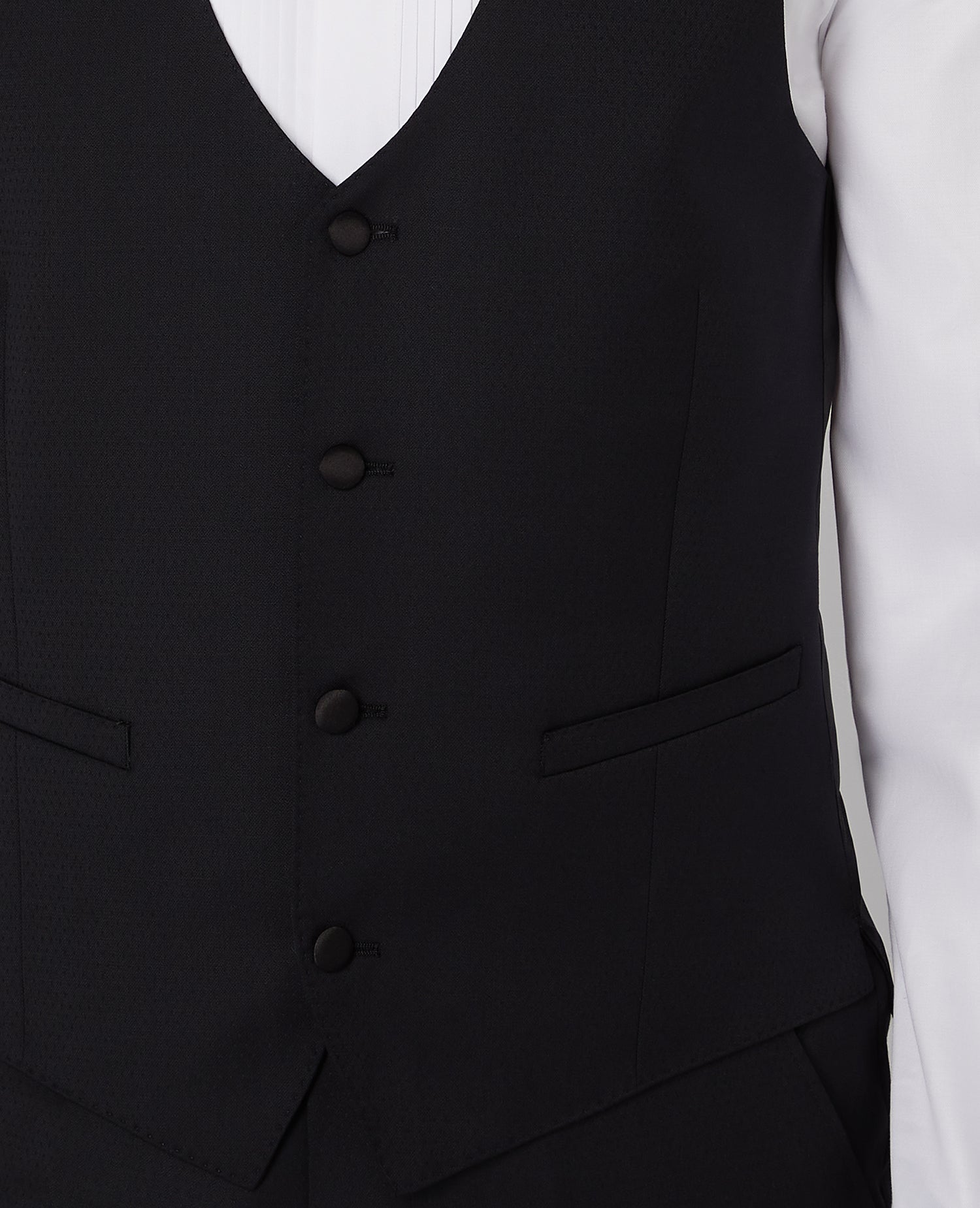 Man wearing a black Slim Fit Wool-Rich Mix and Match Waistcoat