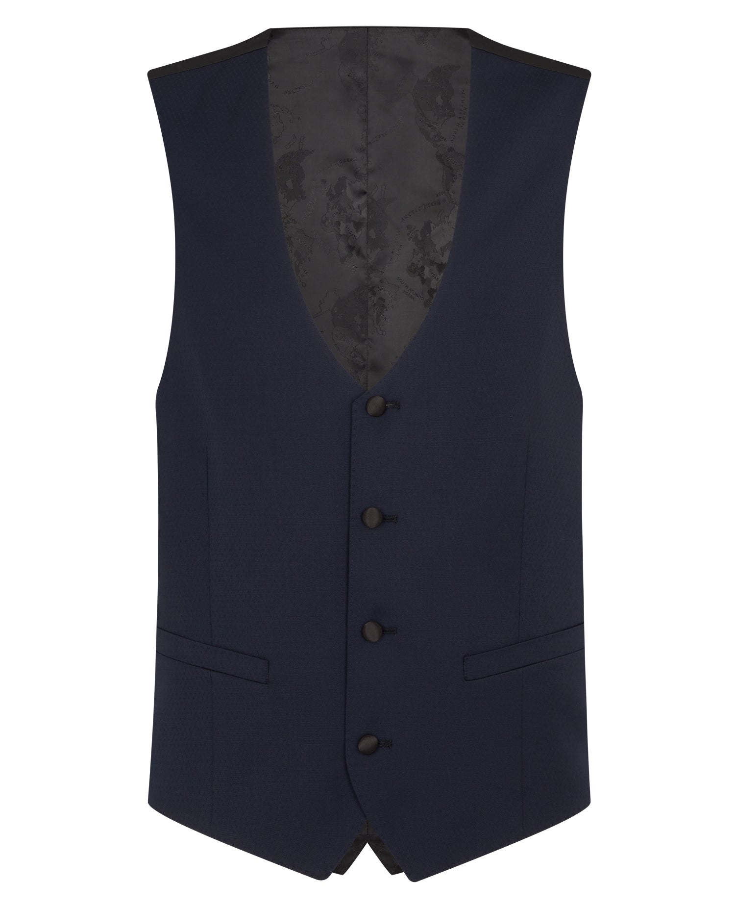 Man wearing a navy Slim Fit Wool-Rich Mix and Match Waistcoat