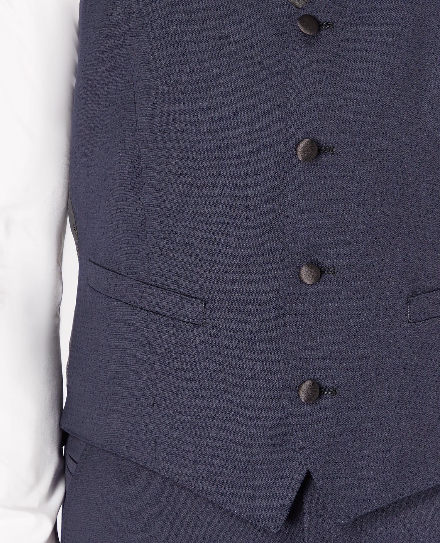 Man wearing a navy Slim Fit Wool-Rich Mix and Match Waistcoat