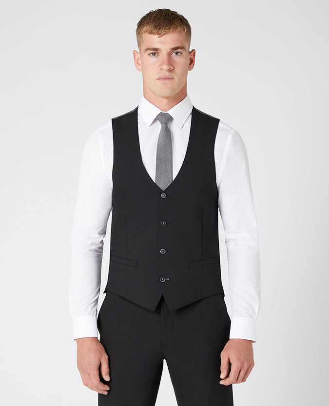 Man wearing a black X-Slim Fit Stretch Waistcoat