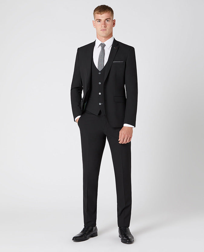 Man wearing a black X-Slim Fit Stretch Waistcoat