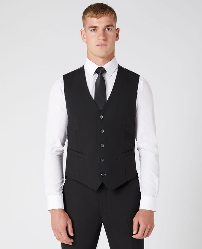 Man wearing a black Tapered Fit Stretch Waistcoat