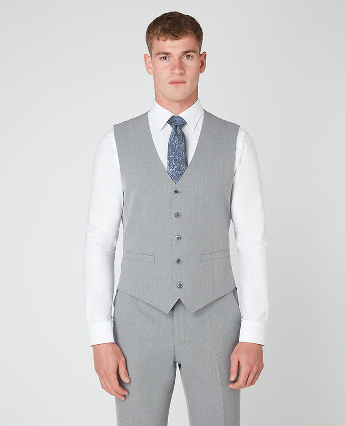 Man wearing a grey Tapered Fit Stretch Waistcoat
