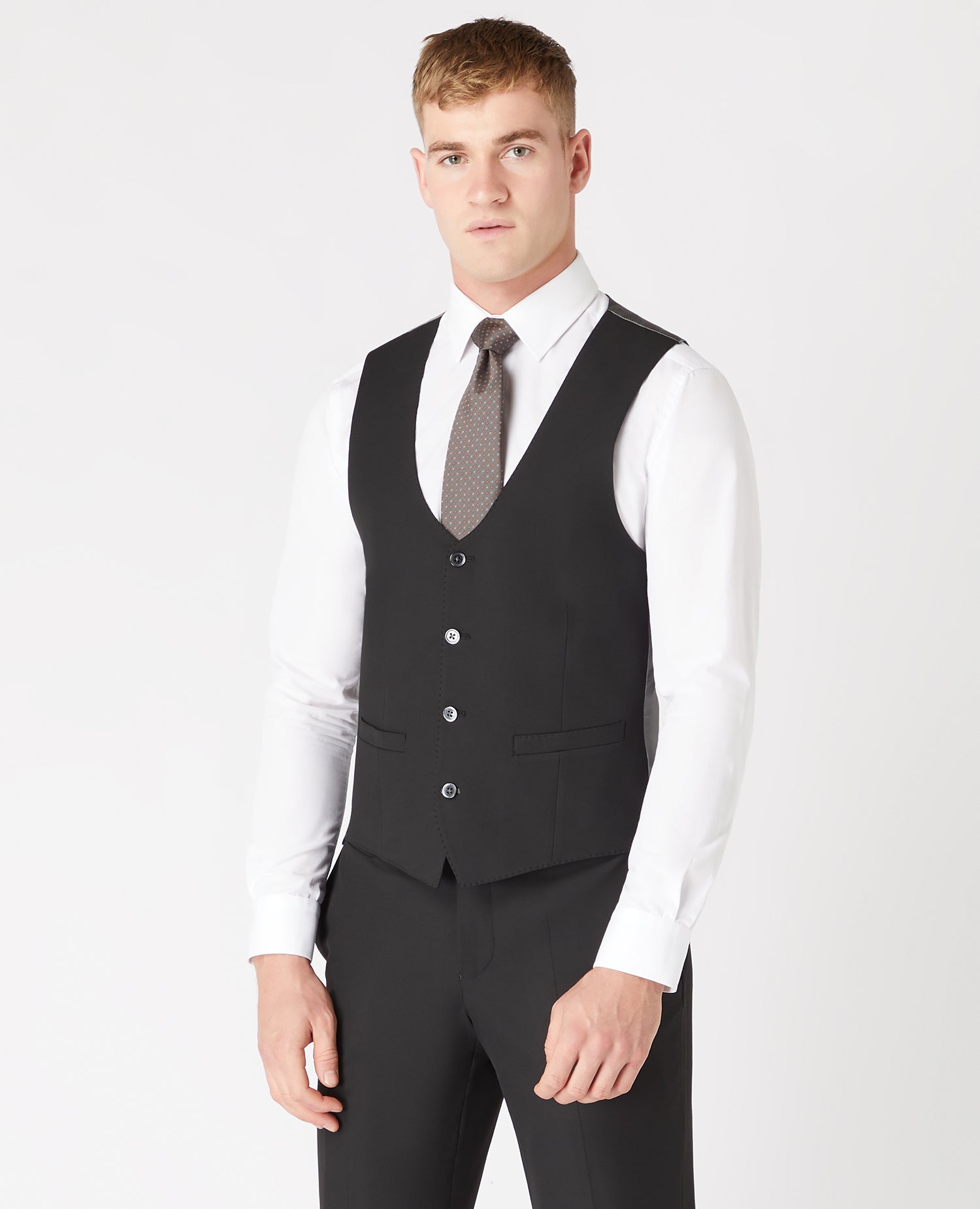 Man wearing a black Slim Fit Stretch Waistcoat
